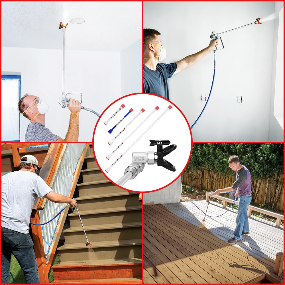 Spray Freely-8 Piece Set of Extension Pole Rod,Airless Paint Sprayer Gun Tip Extension Pole,with Swivel Joint Reversible Spray Tips and Tip Guard Protector (8in 12in 20in 30in 40in)