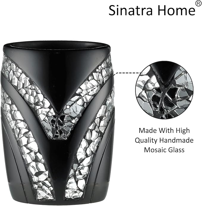 Zahari Home Sinatra Bath Tumbler Toothbrush and Toothpaste Holder Makeup Brushes Organizer, Black