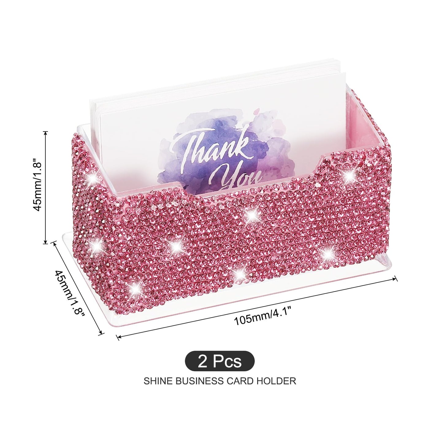 PATIKIL Rhinestone Business Card Holder, 2Pcs Crystal Business Card Holders Bling Business Card Organizer Display Stand for Desktop Desk Office Exhibition, Pink