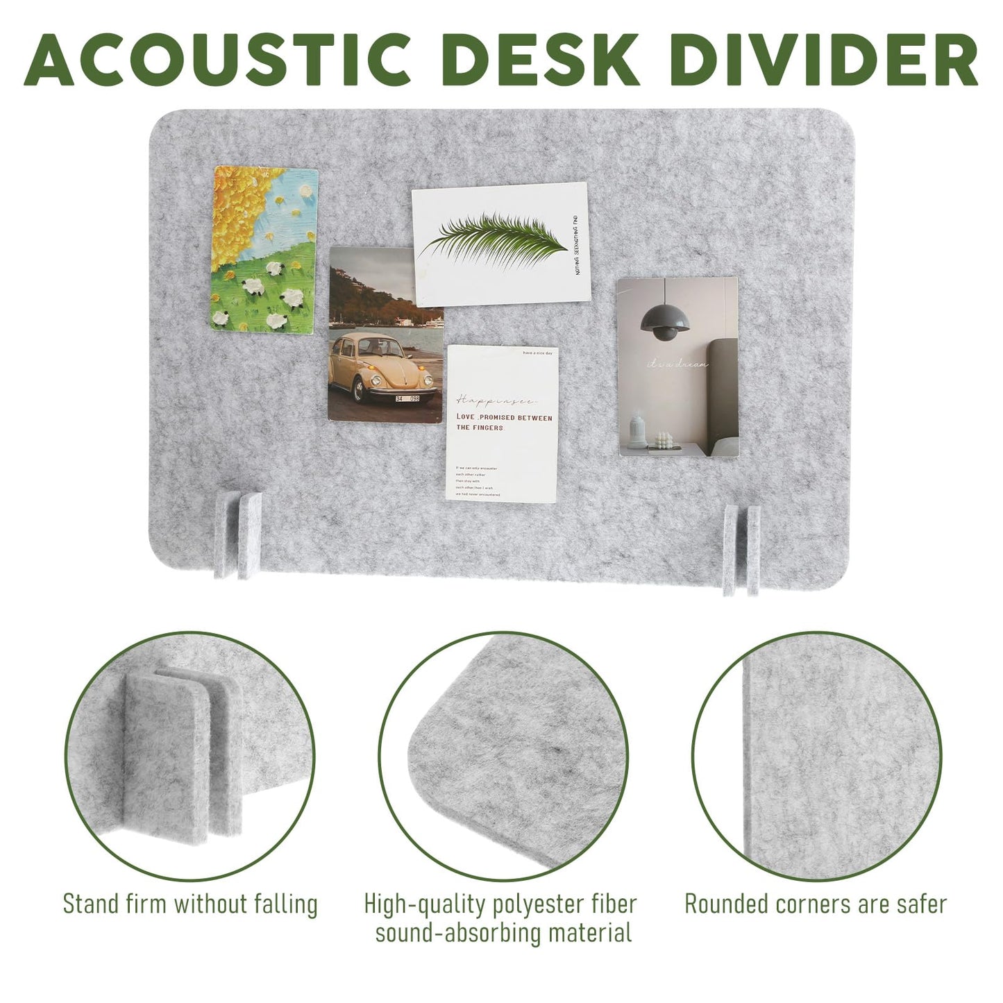 BOHUIZ 2pcs Acoustic Desk Privacy Panel, 24 x 16" Desk Dividers for Students Desk Partition with Support Feet for Office or Home Use(Silver Gray)