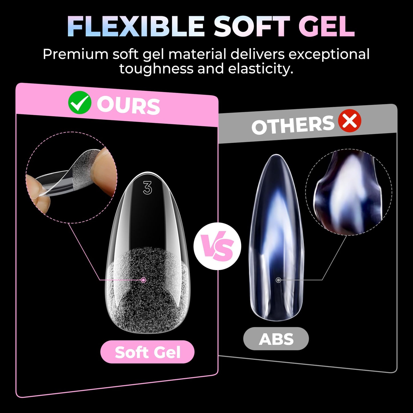 UNA GELLA Almond Nail Tips Medium 15 Sizes 300PCS Pre-Etched Gel Acrylic Nail Tips Almond Shape Easy Salon Press On Nails Long-Lasting Hold Full Cover Fake False Nails Snug Fit