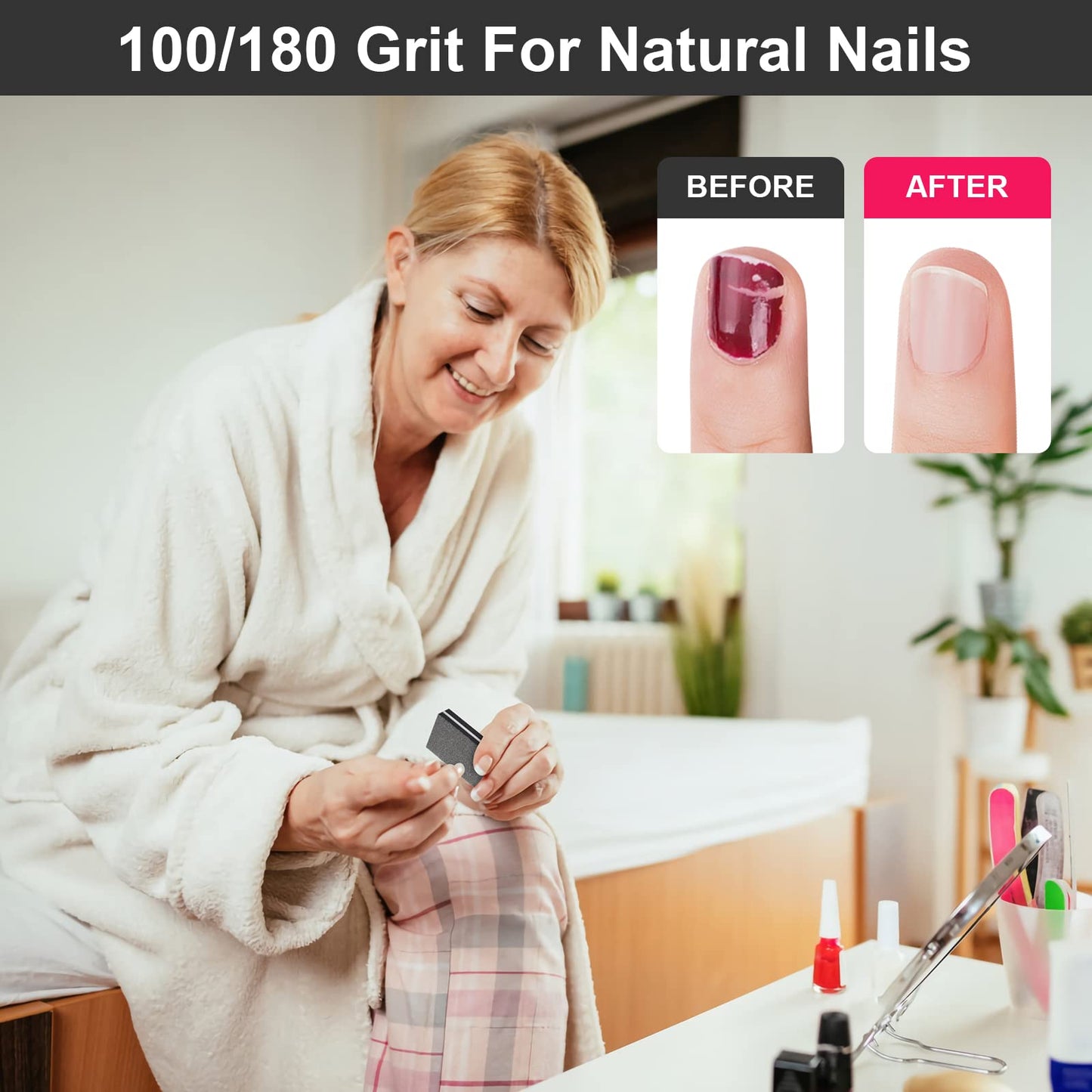 Diesisa Buffer Block Nail File, 100/180 Grit Sponge Nail Buffers for Acrylic Nails, Nails Buffer, Mini Buffing Block Double Sided for Manicure Tools 60 Count - Black