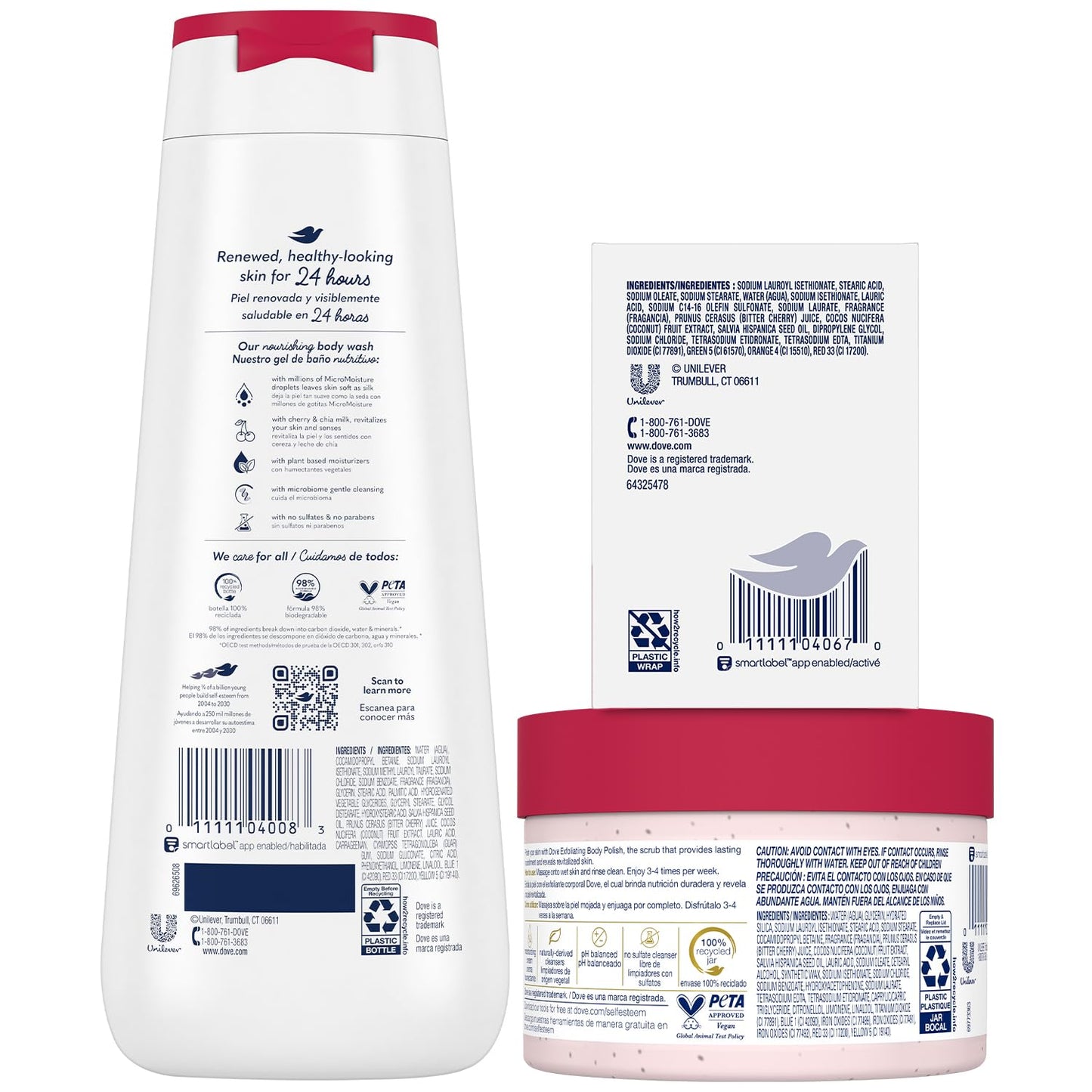 Dove Revitalizing Cherry Collection Gift Set – Fruit and Chia Milk Body Wash, Exfoliating Body Polish + Soap Bar (3 Piece Set)