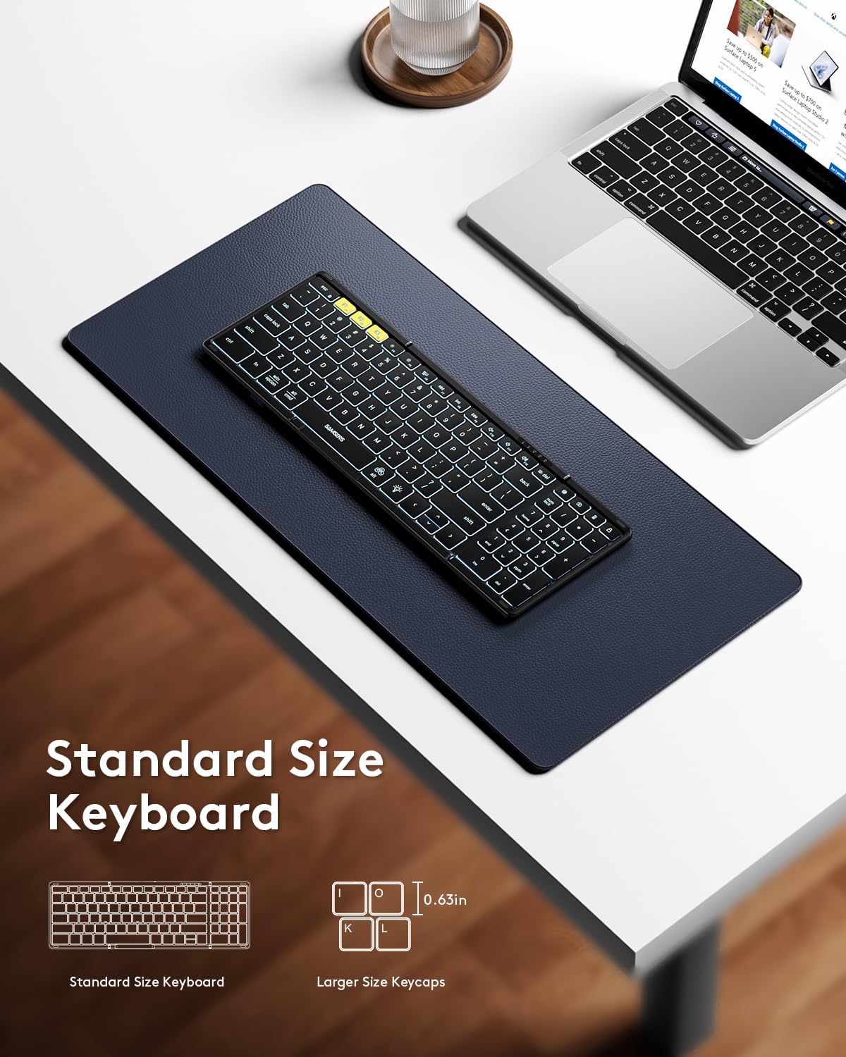 Samsers Foldable Bluetooth Keyboard with Numeric Keypad, Full-Size Wireless Folding Keyboards with Backlight, Portable Travel for iOS Android Windows Mac OS, Support 3 Device(BT5.1 x 3), Black