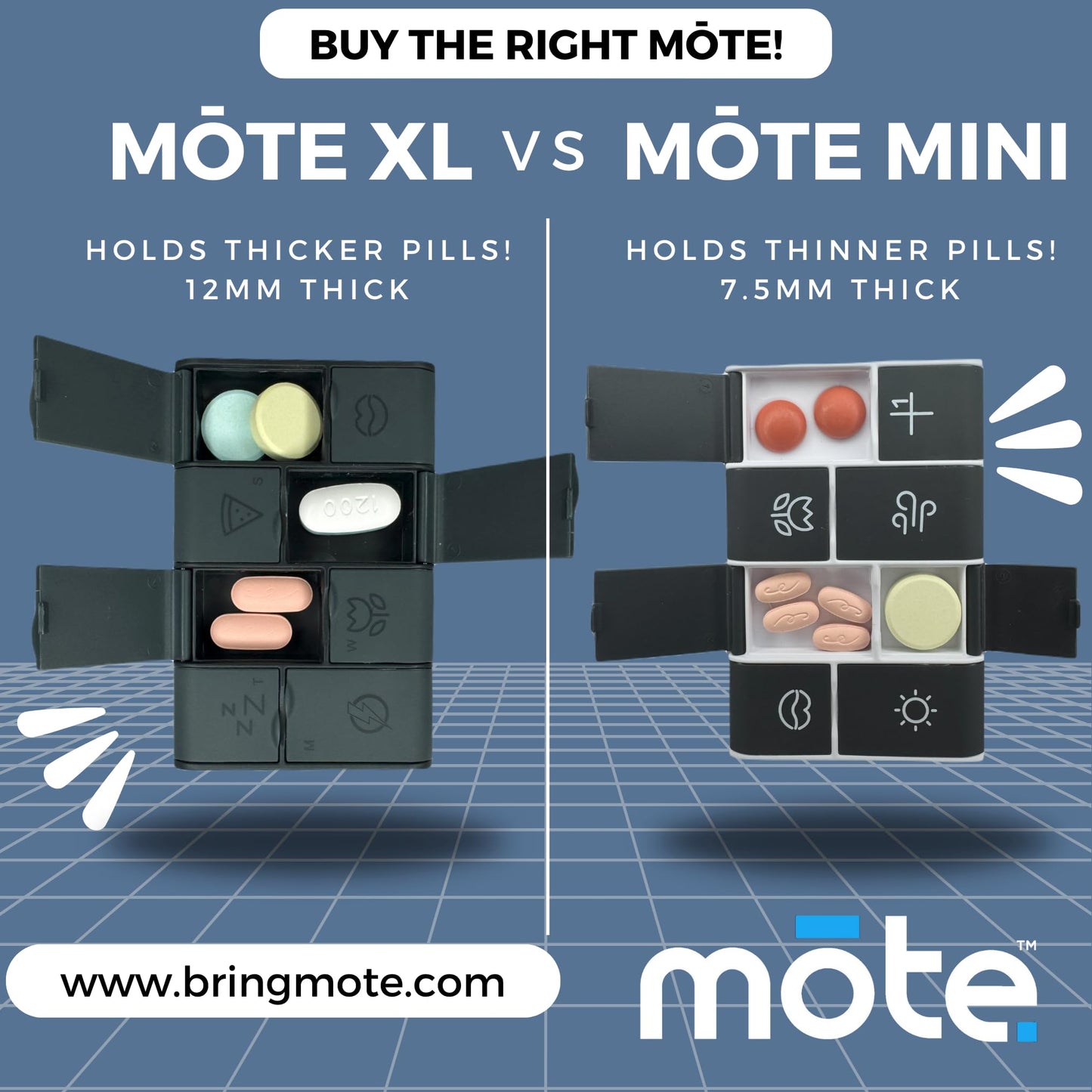 Mote Wallet Credit Card Size Pillbox Carry Medications, Pills 7 Day Weekly Organizer Pill case, Mini, Small Holder, Tiny, Travel, mote, Medicine(Mini Moonpie)