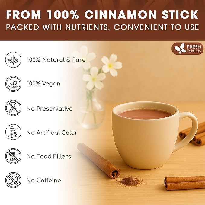 FreshDrinkUS, Premium Cinnamon Powder 8oz – Pure Ground Cinnamon for Baking, Cooking, Smoothies, and Tea – Freshly Packed in Resealable Pouch