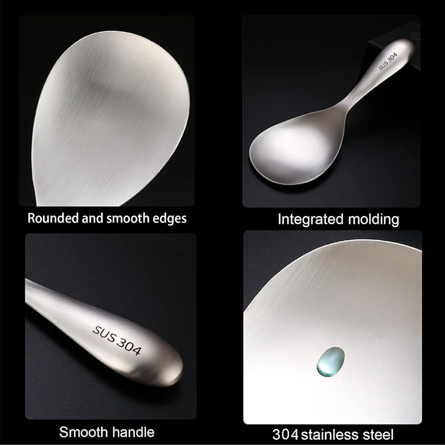 Comicfs 2Pcs Rice Spoon Paddle 304 Stainless Steel Rice Paddle Spoon Nonstick Rice Spatula Rice Scooper Metal Spoons Rice Cooker Spoons Food for Mixing Serving Draining Scooping Scraping (Matte)