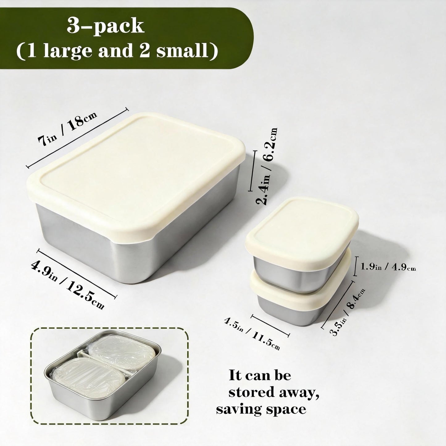 Koocovel Leak Proof Stainless Steel Bento Box Set - 3-Piece, Metal Lunch Box with Silicone Lid, Dishwasher Safe, Stainless Steel Lunch Box Containers for Home, Office, Camping (1 x 34 oz + 2 x 8.8 oz)