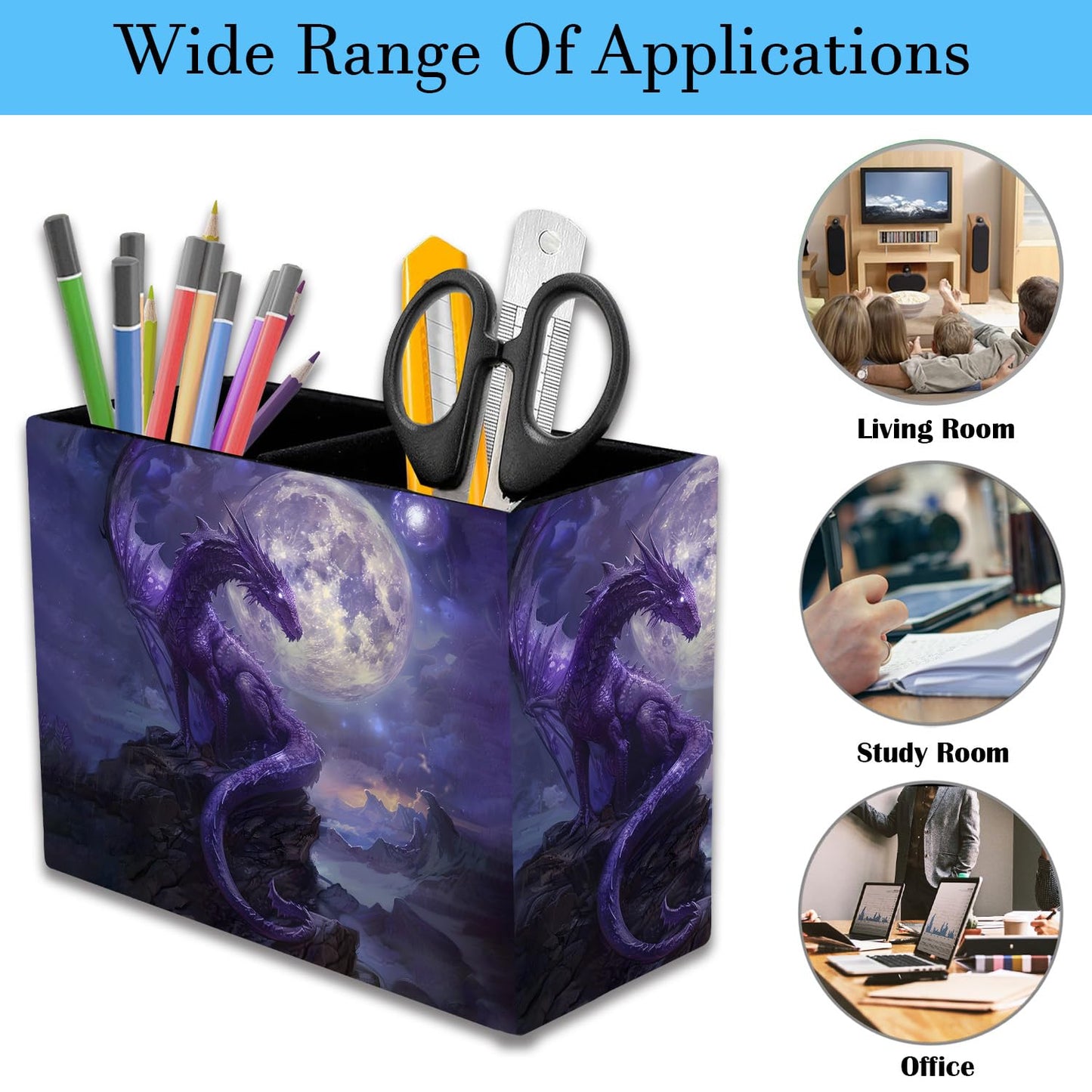 RVHOEZZM Pen Holder and Lace Mouse Mat Set, 2 Compartment Leather Pen Storage Boxes, Makeup Brush Storage Box, Suitable for Office and Home Desk Accessory Storage - Starry Purple Dragon