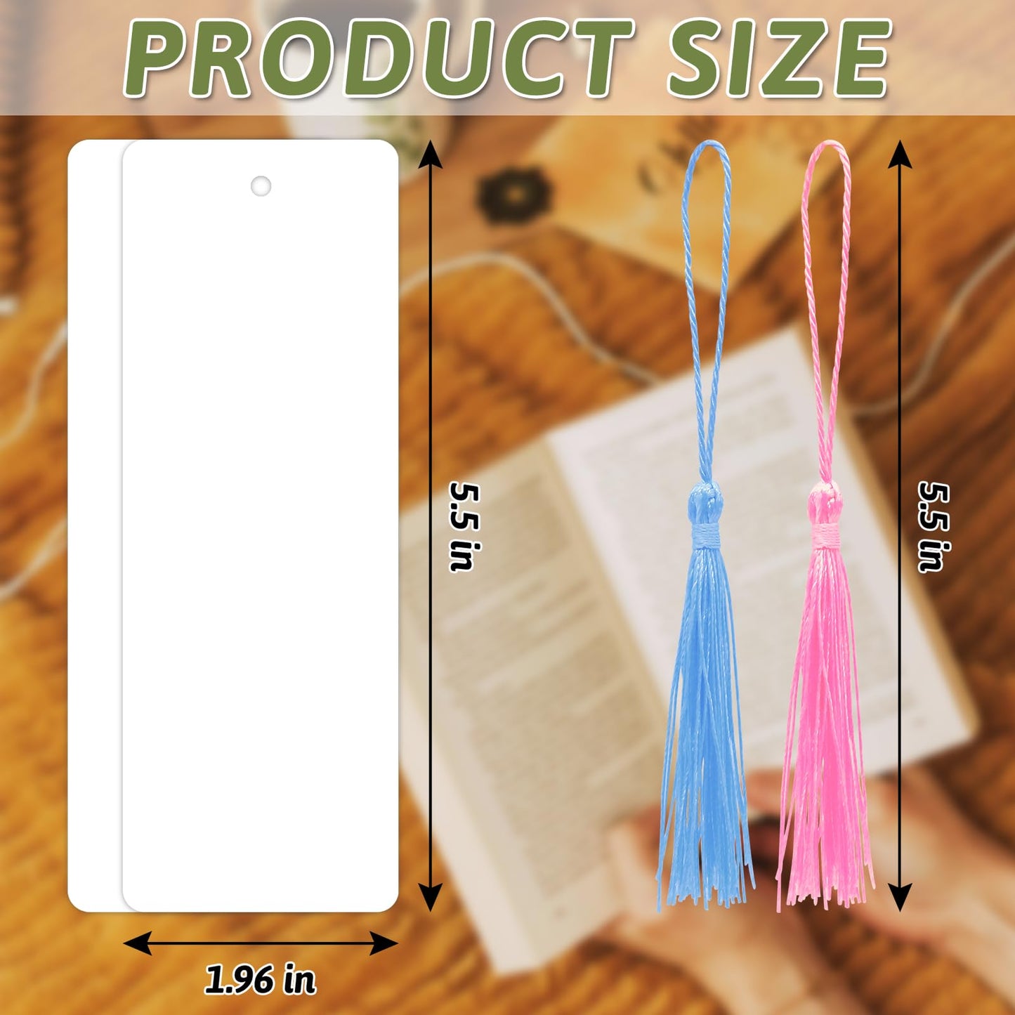 DSYIL 200 Pcs Blank Bookmarks with 200 Pcs Tassels, DIY Bookmarks Bulk, Heavyweight Paper Book Marks Making Kits for Classroom Projects and DIY Craft, 5.5 x 2 Inches