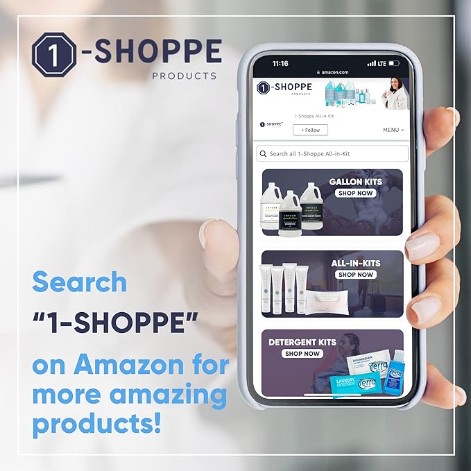 Eco Botanics Toiletries Set | 1-Shoppe Amenities Kit | 0.85oz Shampoo & Conditioner, Body Wash, Lotion | Travel Size | 80 Pieces