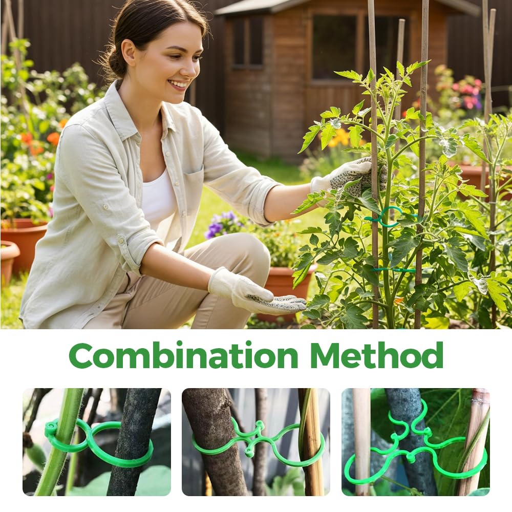 muxou Plant Stem Support,Plastic Plant Clips for Climbing Plants,Tomato Vine Clips,Plant Fixing Clips,Garden Clips (Green 100pcs)