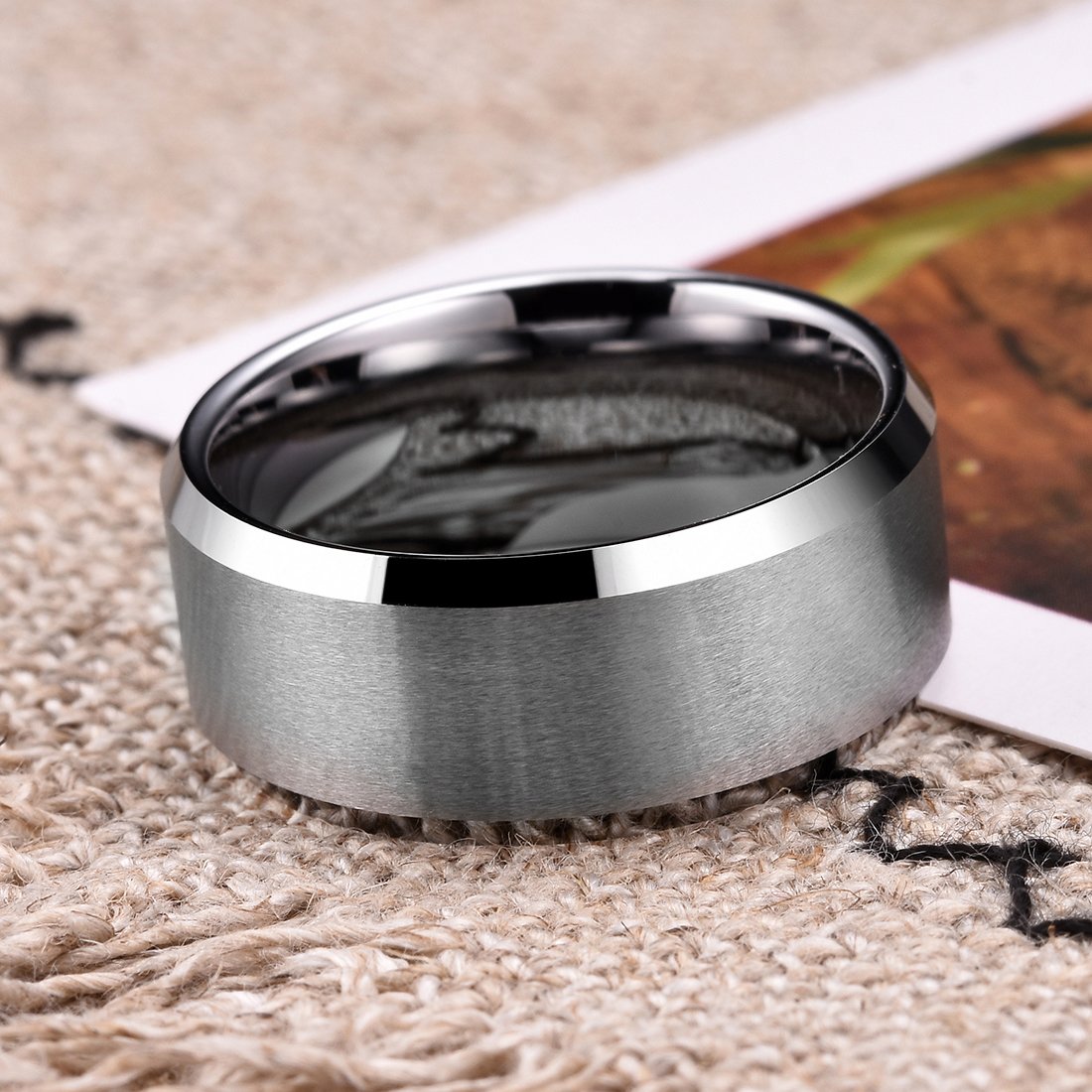 King Will 10mm Silver Men's Wedding Ring - Brushed Matte Finish, Beveled Polished Edge, Comfort Fit Size 10