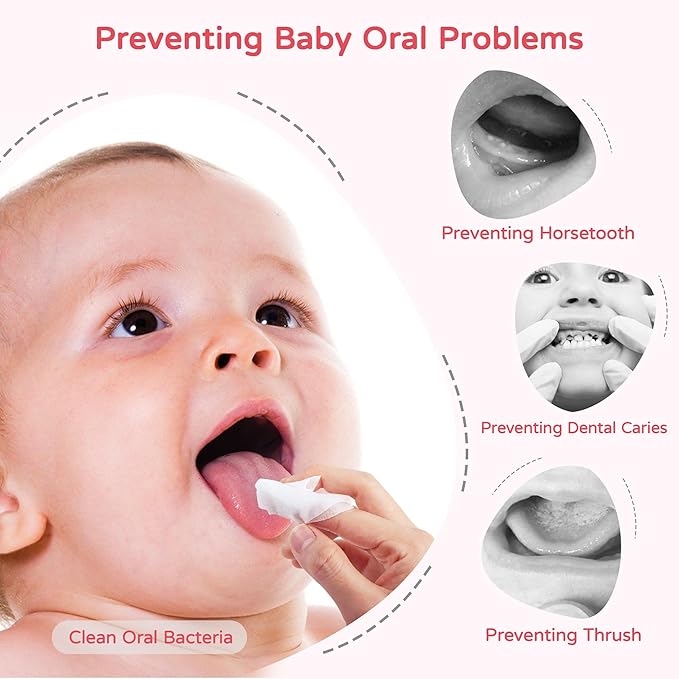 Baby Mouth Wipes Cotton Pure Water, Baby Finger Toothbrush Newborn Unscented Sensitive, Lint Free, Baby Oral Care For Baby Gums, Teeth and Tongue Cleaning, Individually Wrapped 120 Packs