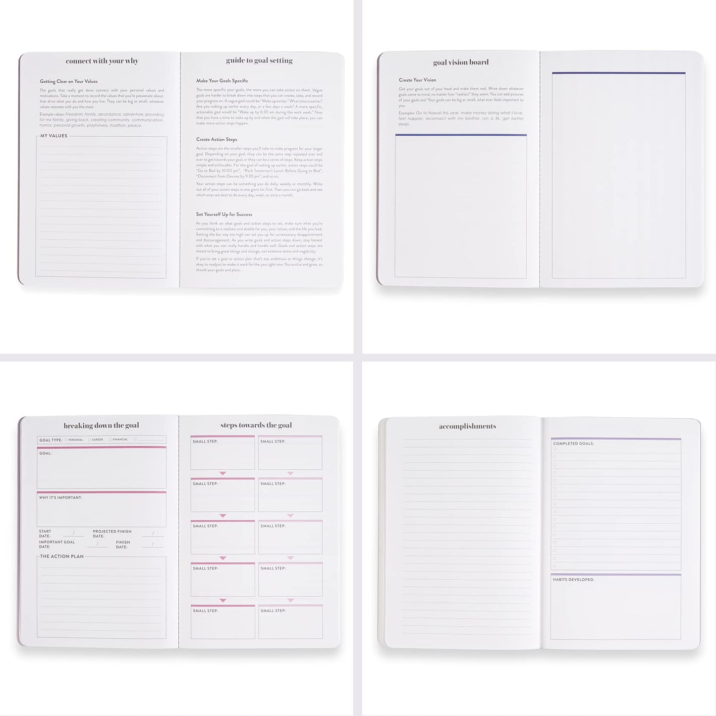 Erin Condren Designer Petite Planner - Goal Setting Journal Editions with Illustrative, Functional, Cute Sticker Pack that Includes Inspirational Quotes for Customization (Goal Setting 2)