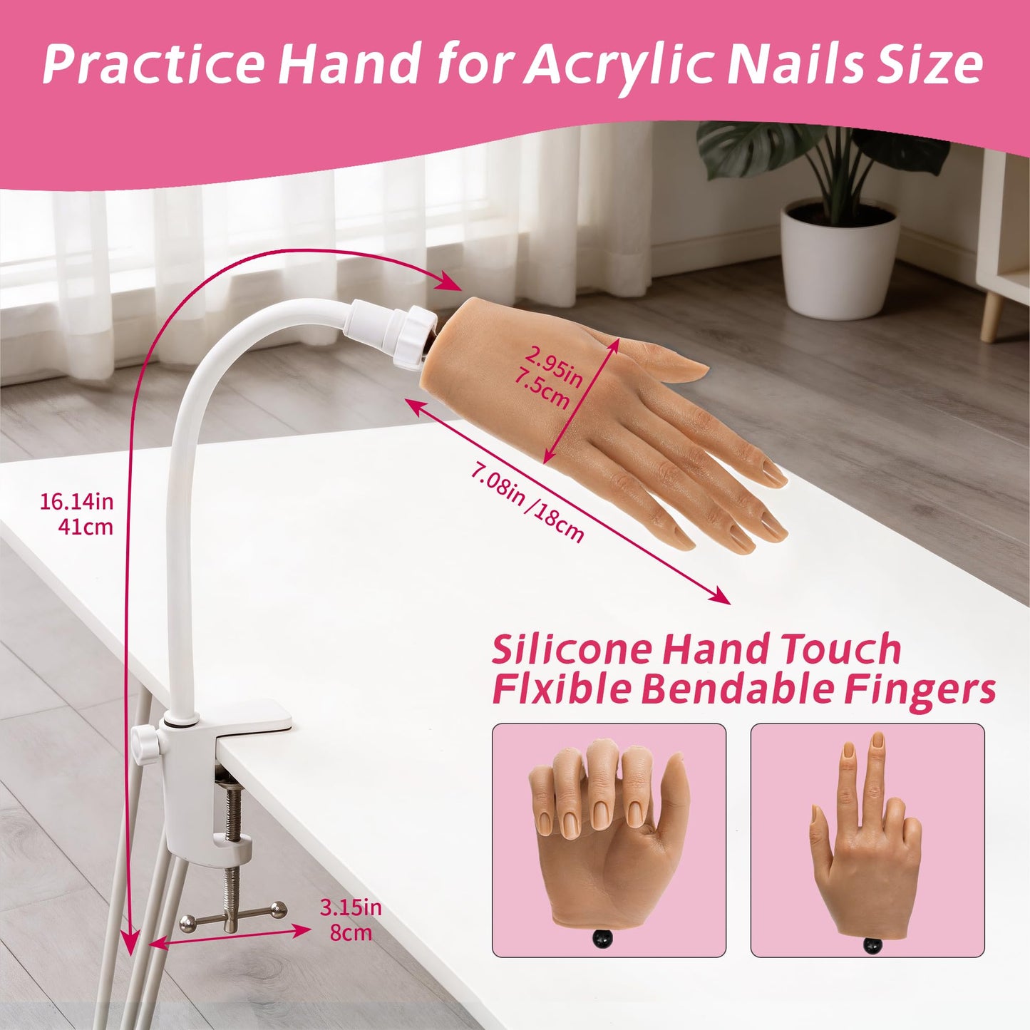 Veikmv Practice Hand for Acrylic Nails,Realistic Silicone Training Hand with Flexible Fingers for Nail Art Practice,Professional Mannequin Hand Model Kit for Gel Polish & Manicure Beginners