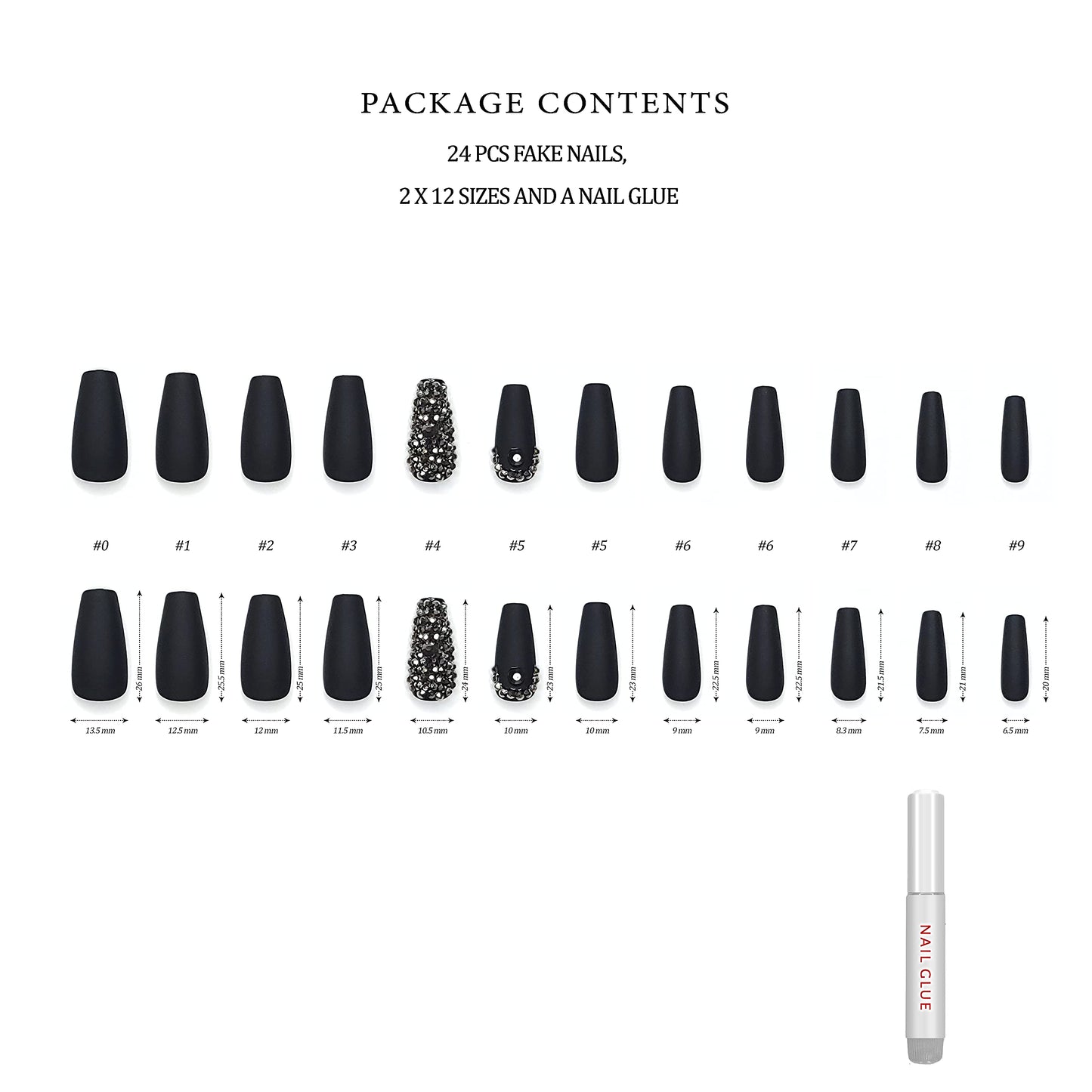 Hypnaughty Press On Nails - Rhinestone & Rhinestone Noir Coffin, Trendy & Salon Quality Reusable Nails With Kit