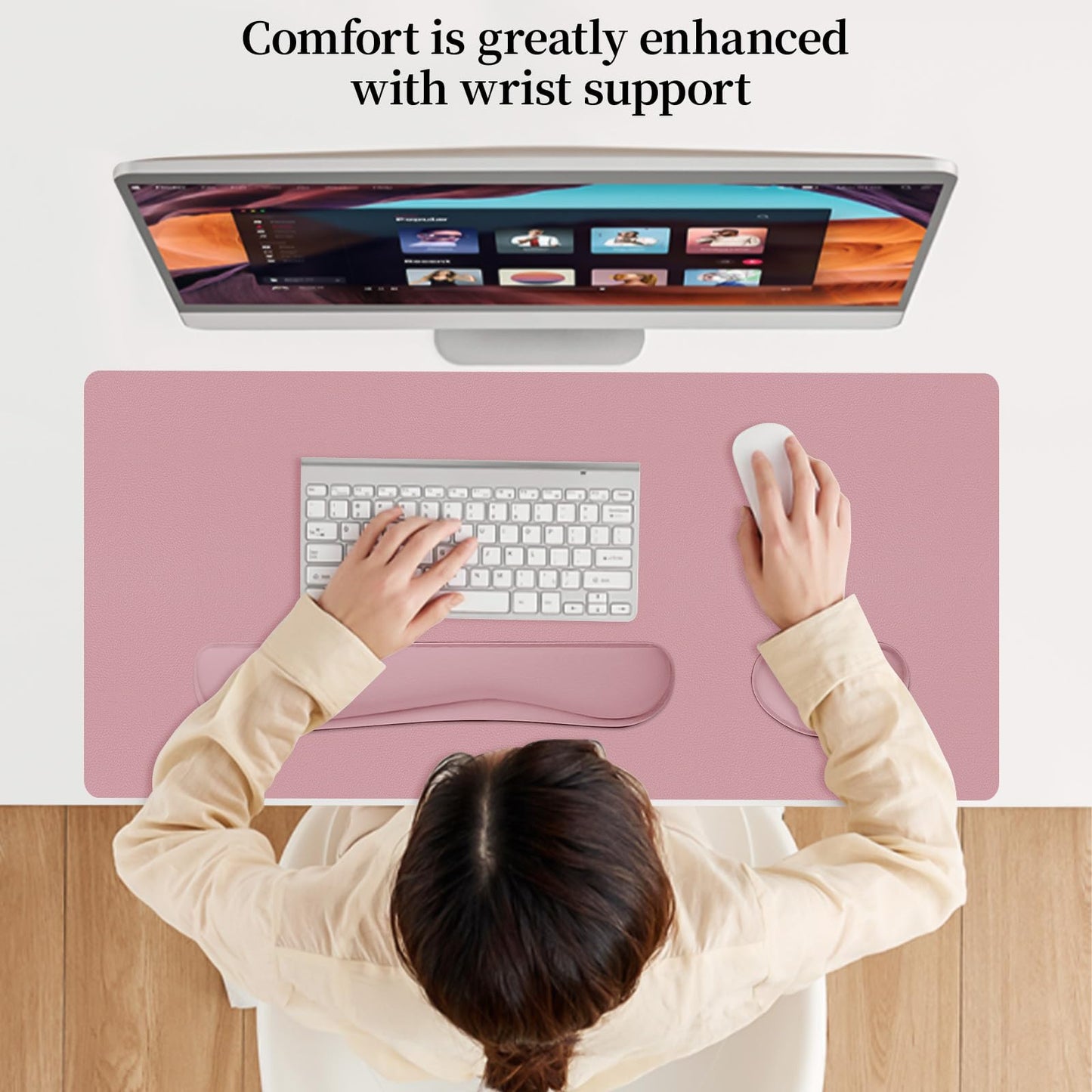 Meetcolor Mouse Pad and Keyboard Wrist Rest, 3-in-1 Large Keyboard and Mouse Pad Set, Ergonomic Wrist Rest for Computer Keyboards, Non-Slip Desk Mat Protector for Women (Purple Pink, 31.5" X 15.7")