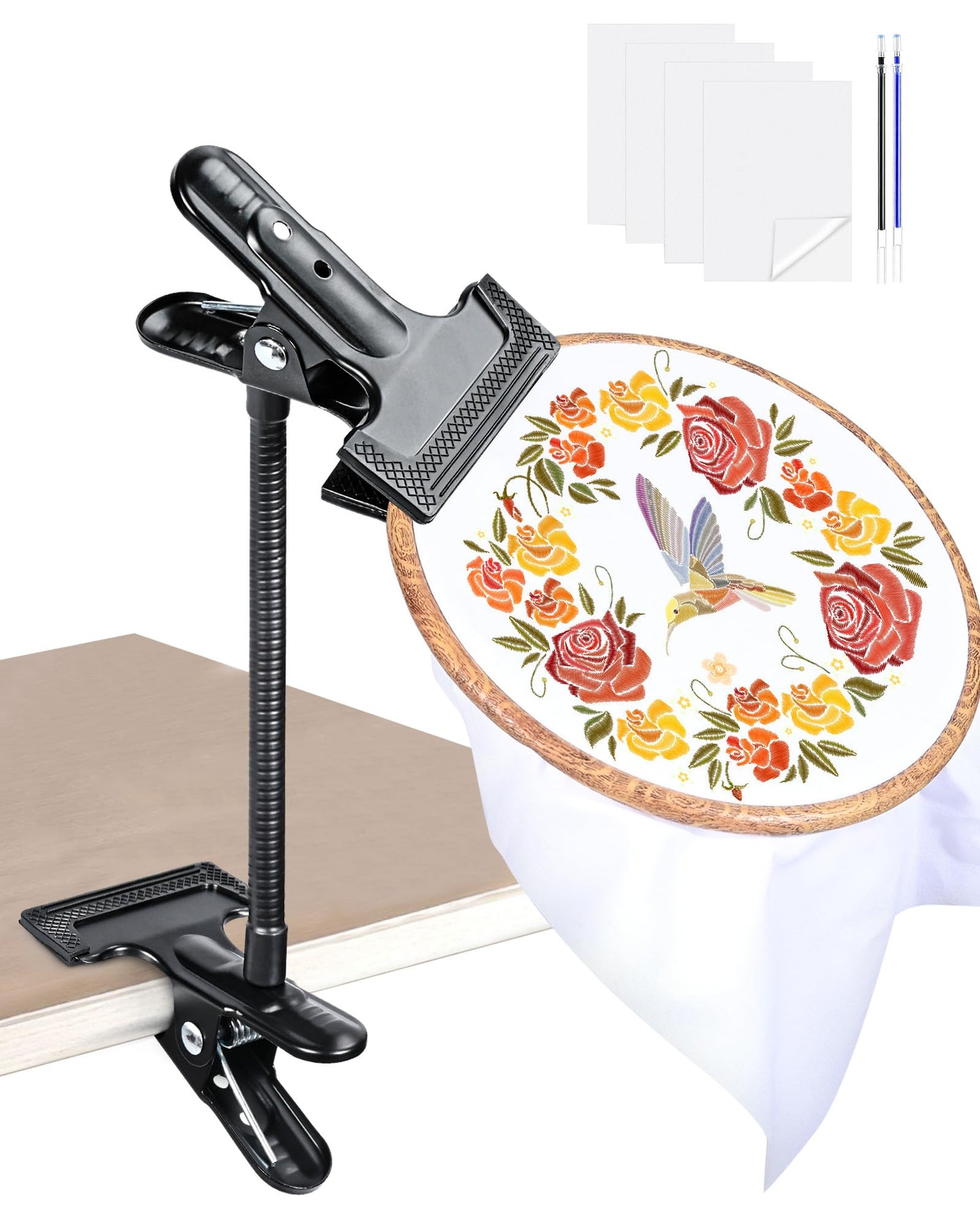 PLOZANO Adjustable Embroidery Hoop Stand Holder, Heavy Duty Portable 360°Cross Stitch Table Holder for DIY Embroidery Needlework Art Craft Sewing Handicrafts(10inch)