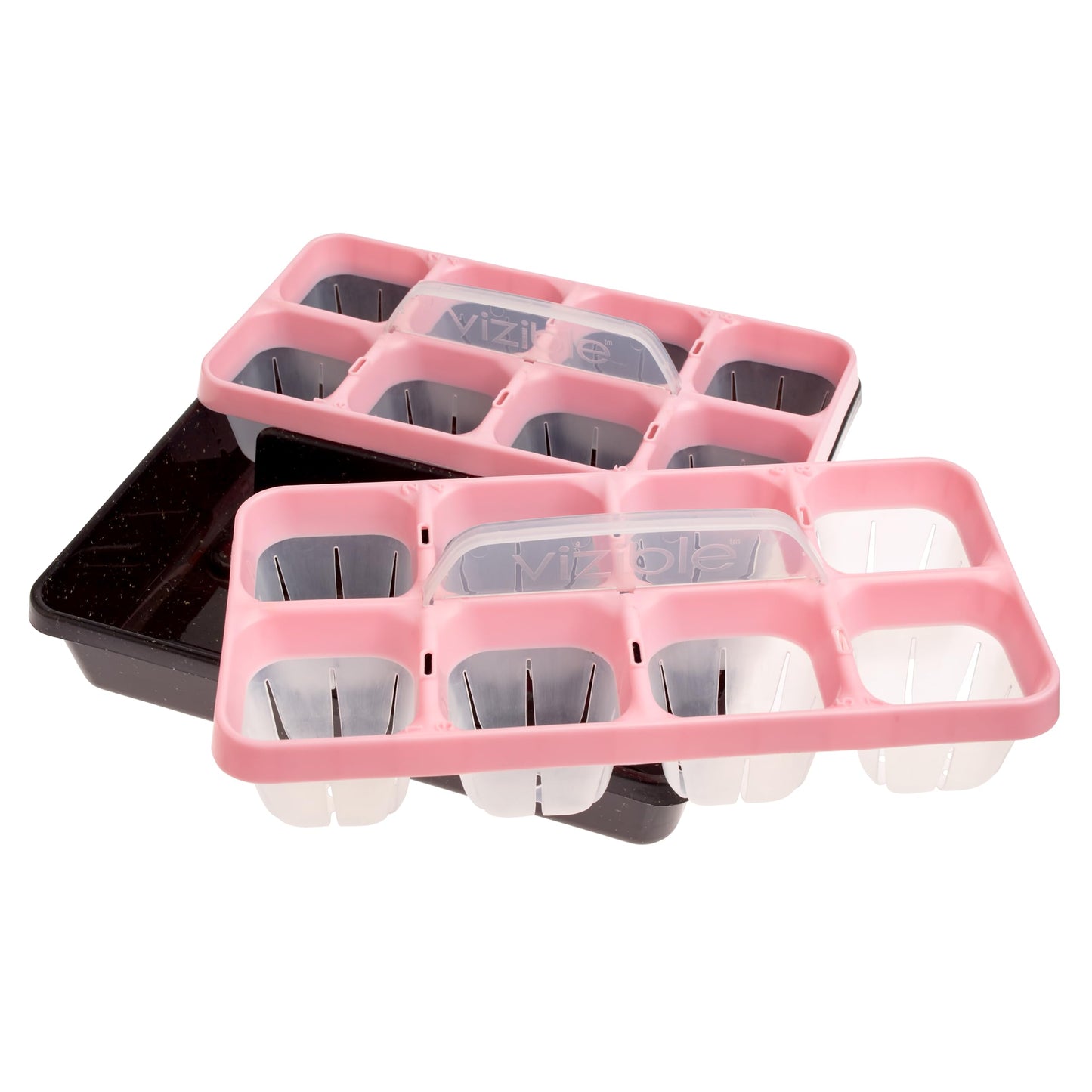 Vizible 16-Cell Seed Starting Tray Caddy | Reuseable Clear Cell Design | Perfect for Vegetables Including Tomatoes and Peppers, Flowers and Herbs (Aster Pink)