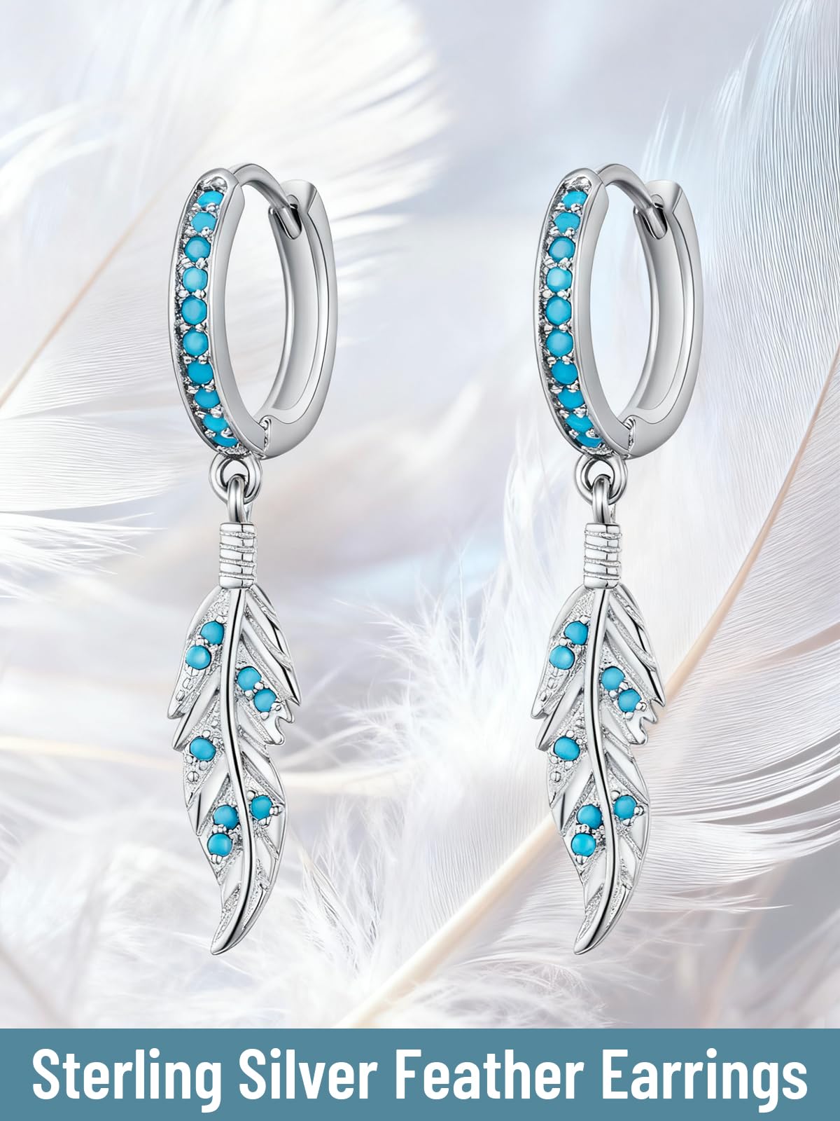 Feather Turquoise Earrings 925 Sterling Silver Bohemian Dangle Earrings Western Jewelry Native American Gifts for Women
