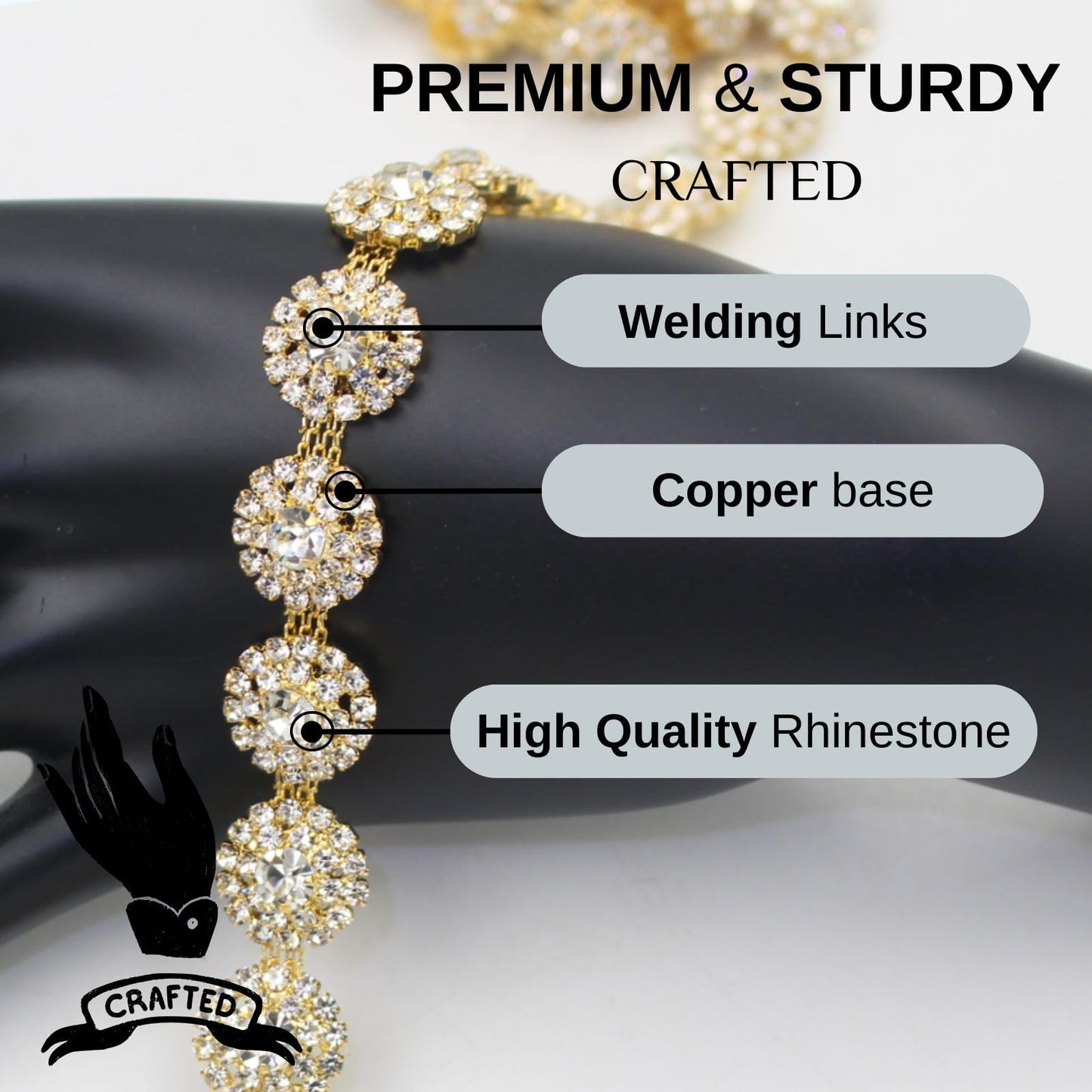 PEARLY JUN 1 Yard Rhinestone Trim Chain Gold Applique Stringing Ribbon DIY Jewelry Wedding Party Bracelets Craft Bridal Bouquets Embellishment Accessories