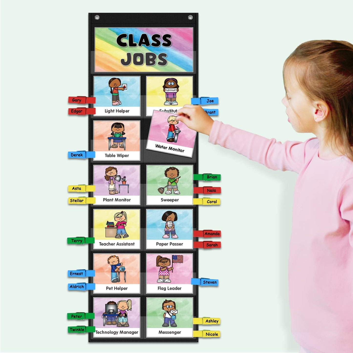 ABCxGOOD Class Jobs Pocket Chart Class Management Educational Pocket Chart Teacher's Helper, Preschool Classroom Must Haves Supplies, Great for Classroom Homeschool. (Black) (Black, 29.5"*10")