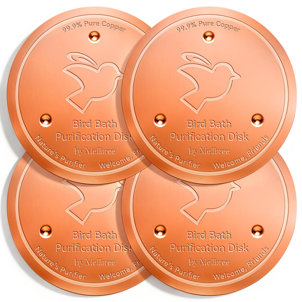 Mellbree 4-Pack Bird Bath Copper Disc, 0.6mm Reinforced 99.99% Pure Copper Cleaning Disk with Triple-Point Support for Physical Safe Clean Water All-Season (Sunflower)