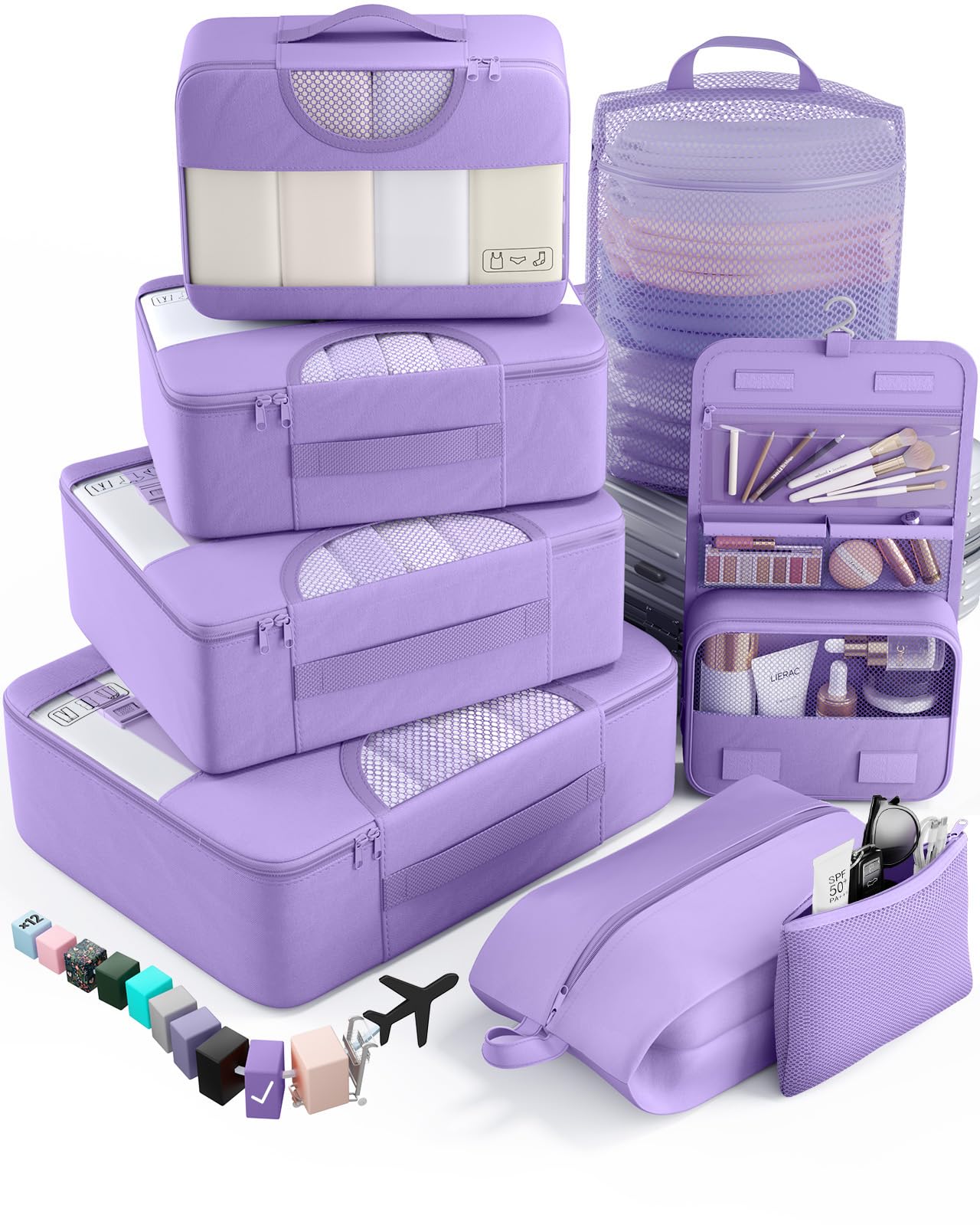 Veken 8 Set Packing Cubes for Travel Essentials, Suitcase Organizer Bags in 4 Sizes, Carry-On Luggage Accessories with Large Laundry & Hanging Toiletry Bag, Must-Have for Airplane, Road Trip & Camping