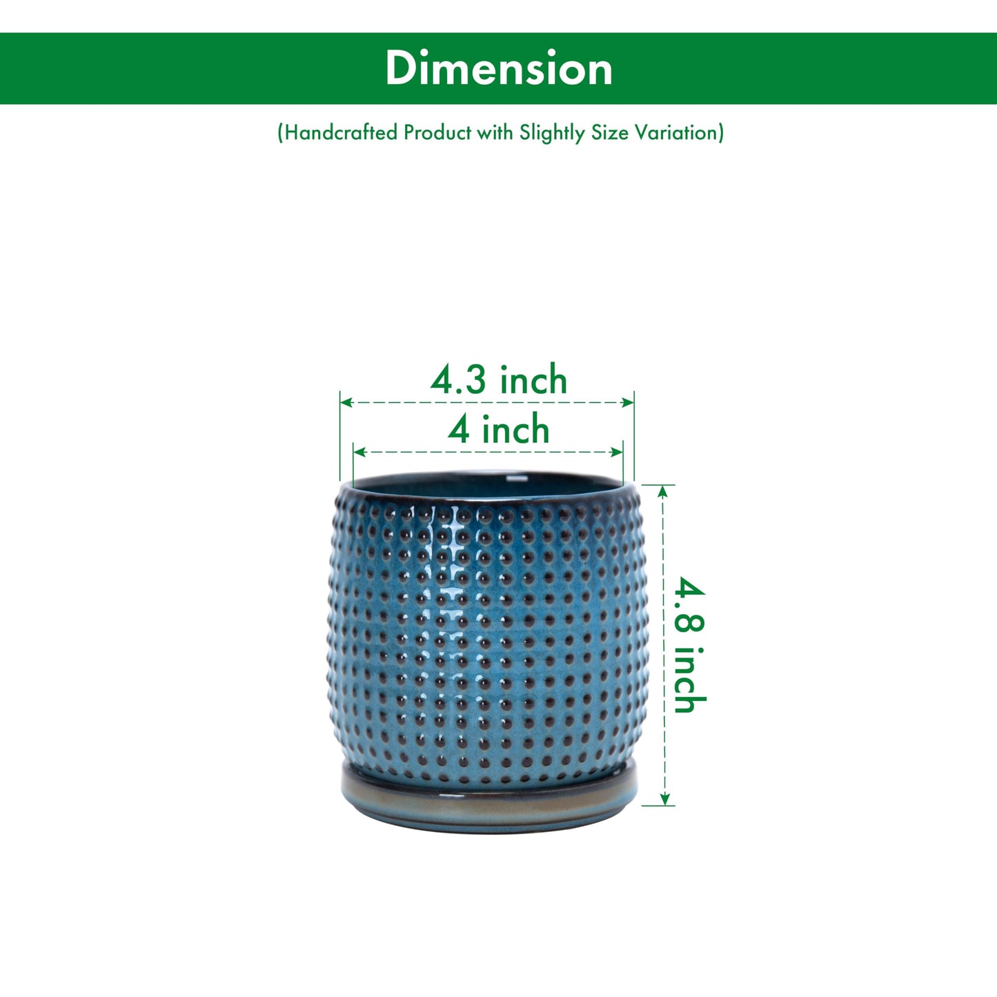 D'vine Dev 4 Inch Ceramic Beaded Stoneware Planter Pot - Flower Pot with Drainage Holes and Saucers for Indoor Succulent Plants or Flowers, Ocean Teal, 27-C-Z-8