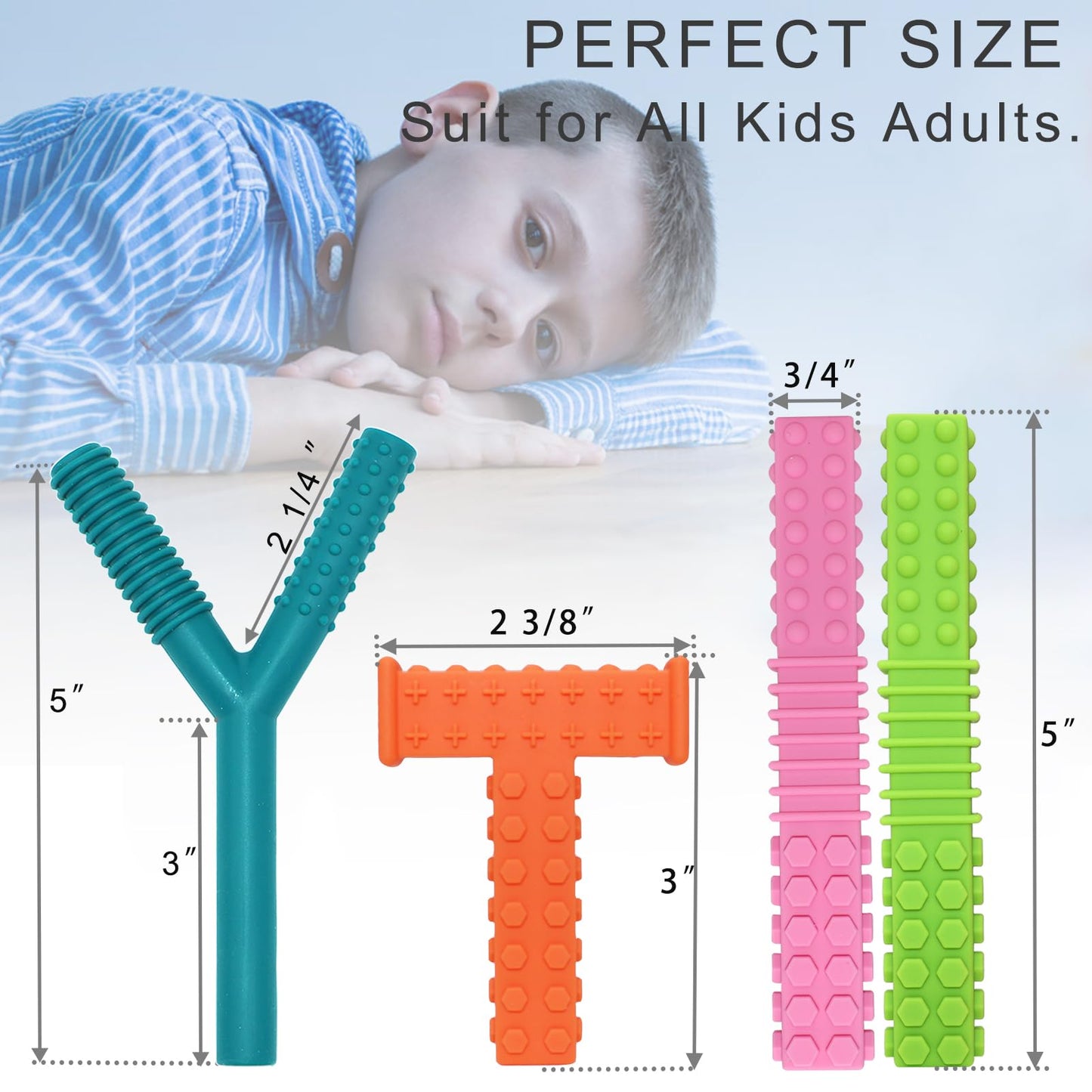 Sensory Chew Toys for Autistic Children, 4 Pack Silicone Chew Tube Teething Sticks Toys for Autism, ADHD, SPD, Chewies with Special Needs, Oral Motor Chewy Tool for Sensory Kids Chewer
