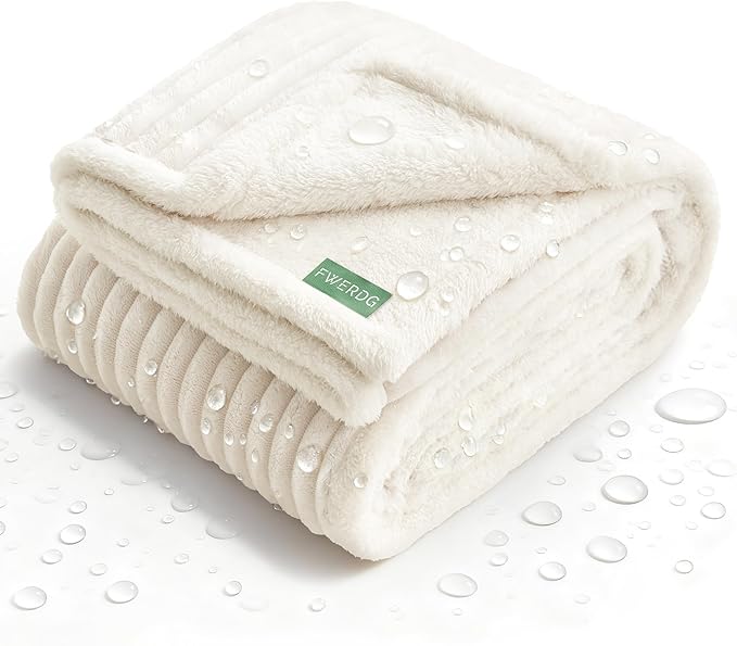 FWERDG Waterproof Dog Blanket for Couch - Washable Medium Pet Blanket for Furniture Protector, Cozy Fleece Calming Dog Crate Blankets for Indoors & Outdoors, Cream, 40"x50"