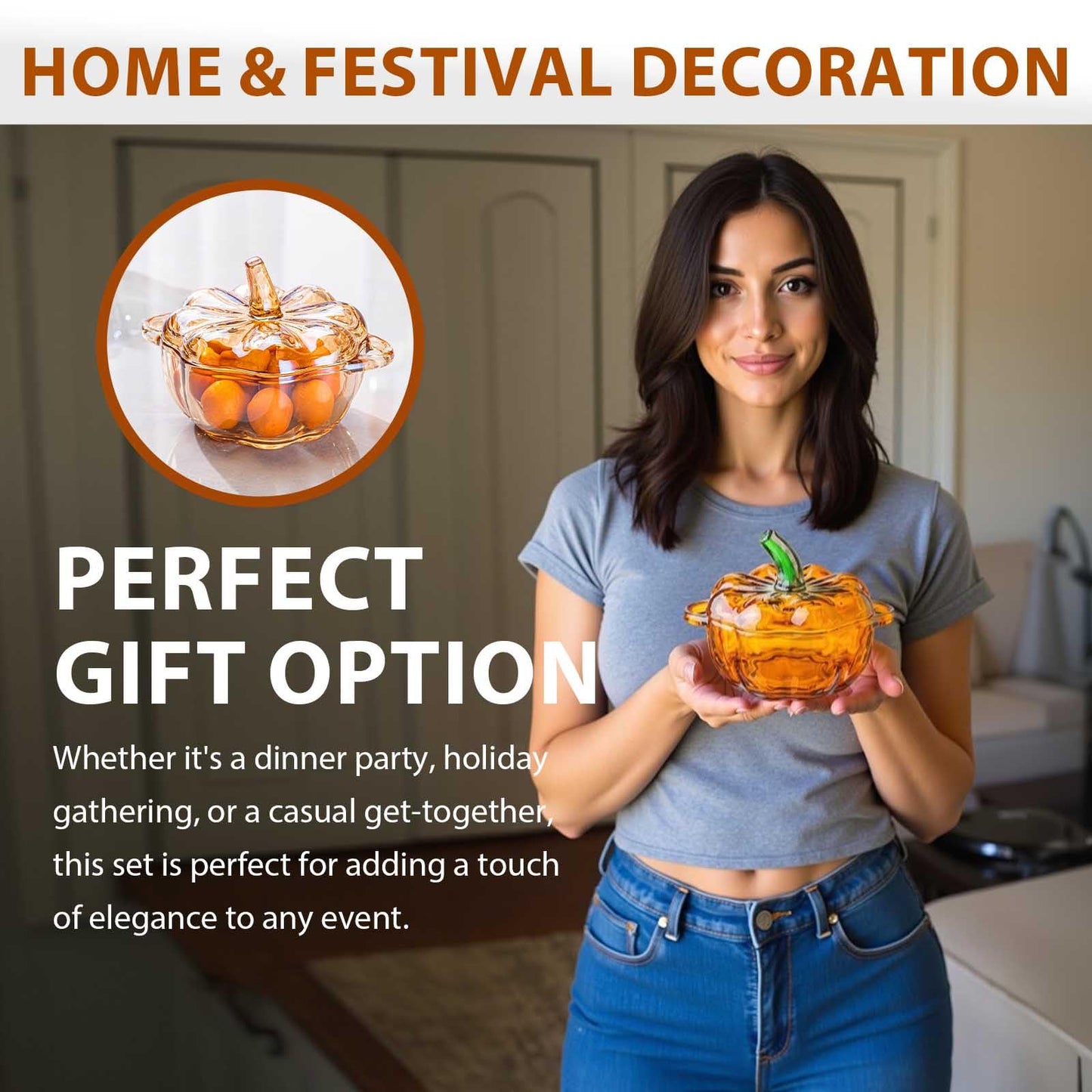 Gkesgm Pumpkin Shape Crystal Glass Candy Serves, Crystal Glassware, Perfect Storage & Decor,Thanksgiving Servers Dessert Plate Snack Bowl