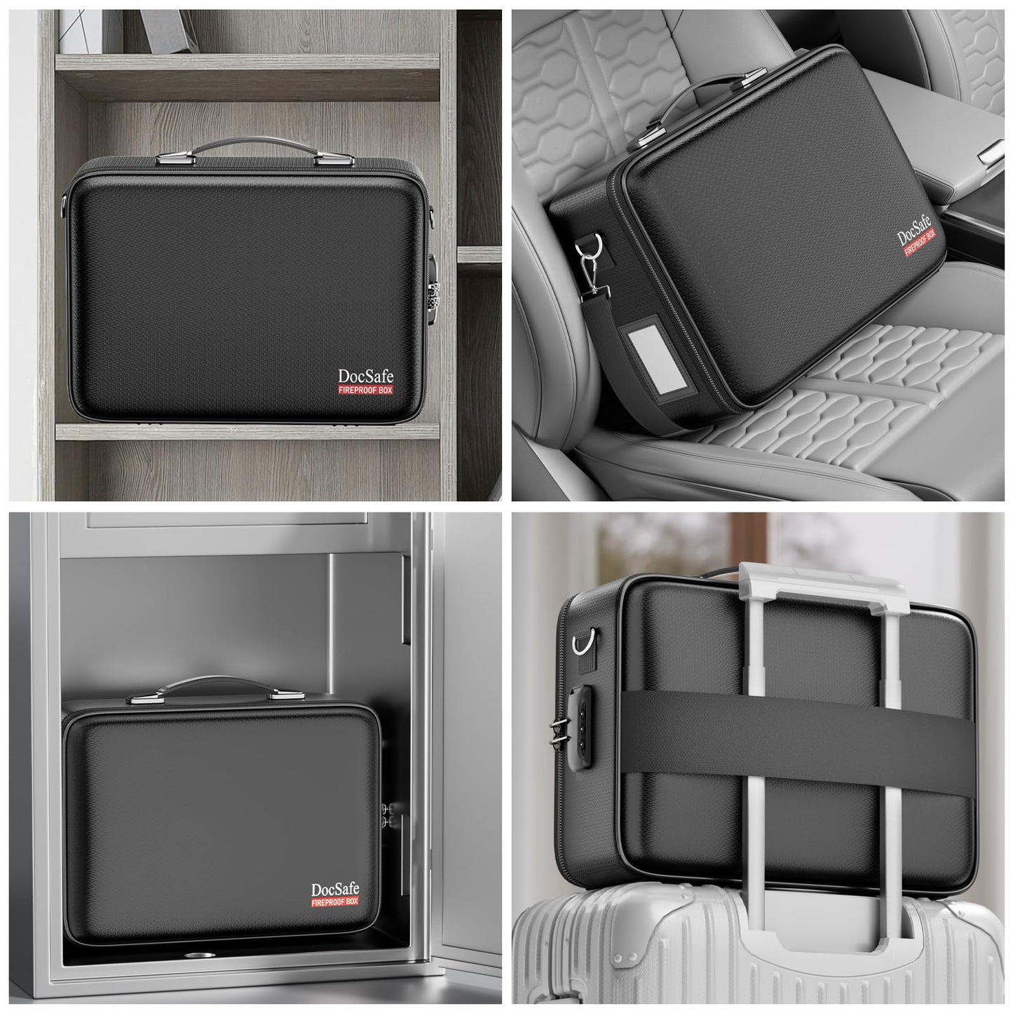 DocSafe Fireproof Document Box with Lock＆Shoulder Strap, Hard-Shell Case File Organizer with Accordion File Folder, Multi-Layer Portable Home Office Travel Safe Storage for Important Documents Laptop
