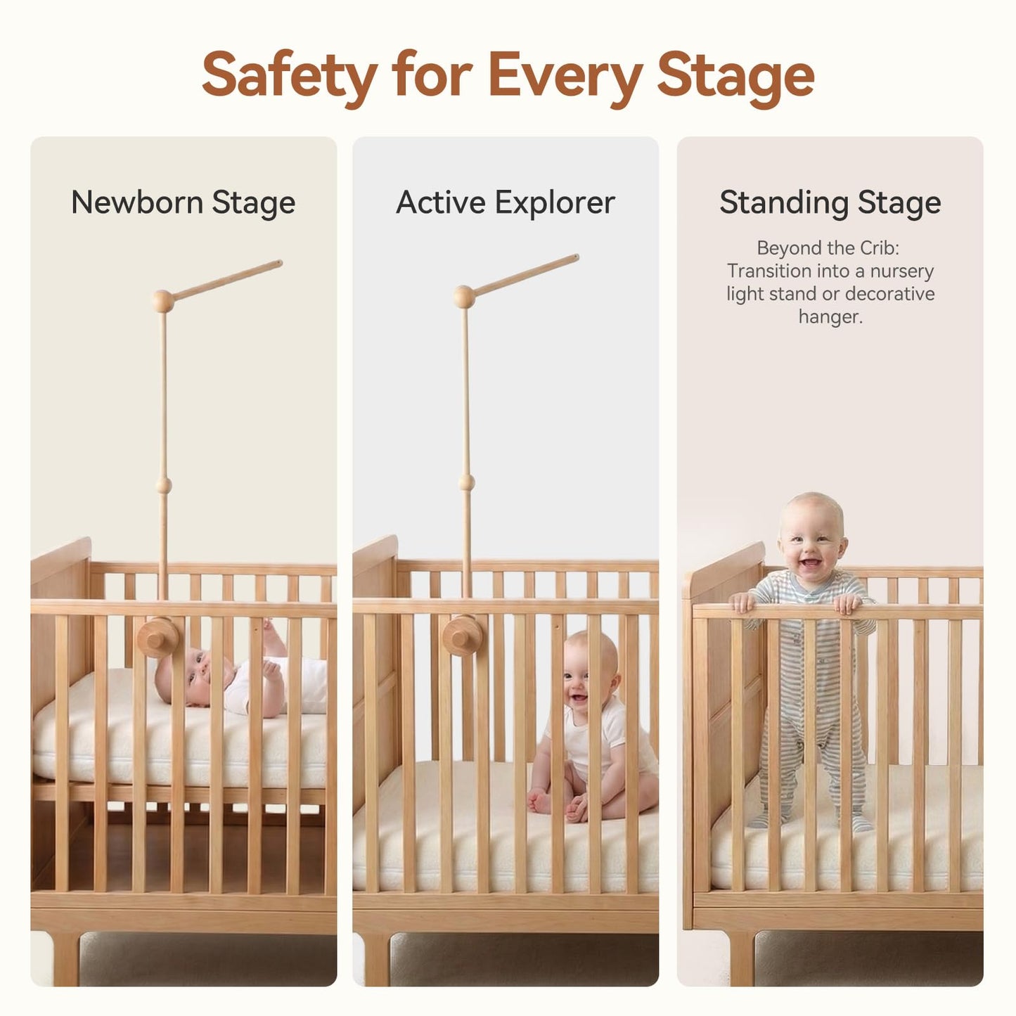Crib Mobile Holder, HBM Wooden Mobile Arm & Hanger for Crib, Nursery Decor for Baby Girl Boy