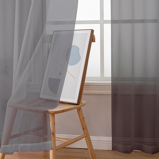 Simplebrand Grey Sheer Curtains 96 Inches Long, Light Filtering Rod Pocket Solid Color Window Sheer Curtain Panels, Elegant Curtains & Drapes for Living Room, 2 Panels (Charcoal Grey, 42" W x 96" L)
