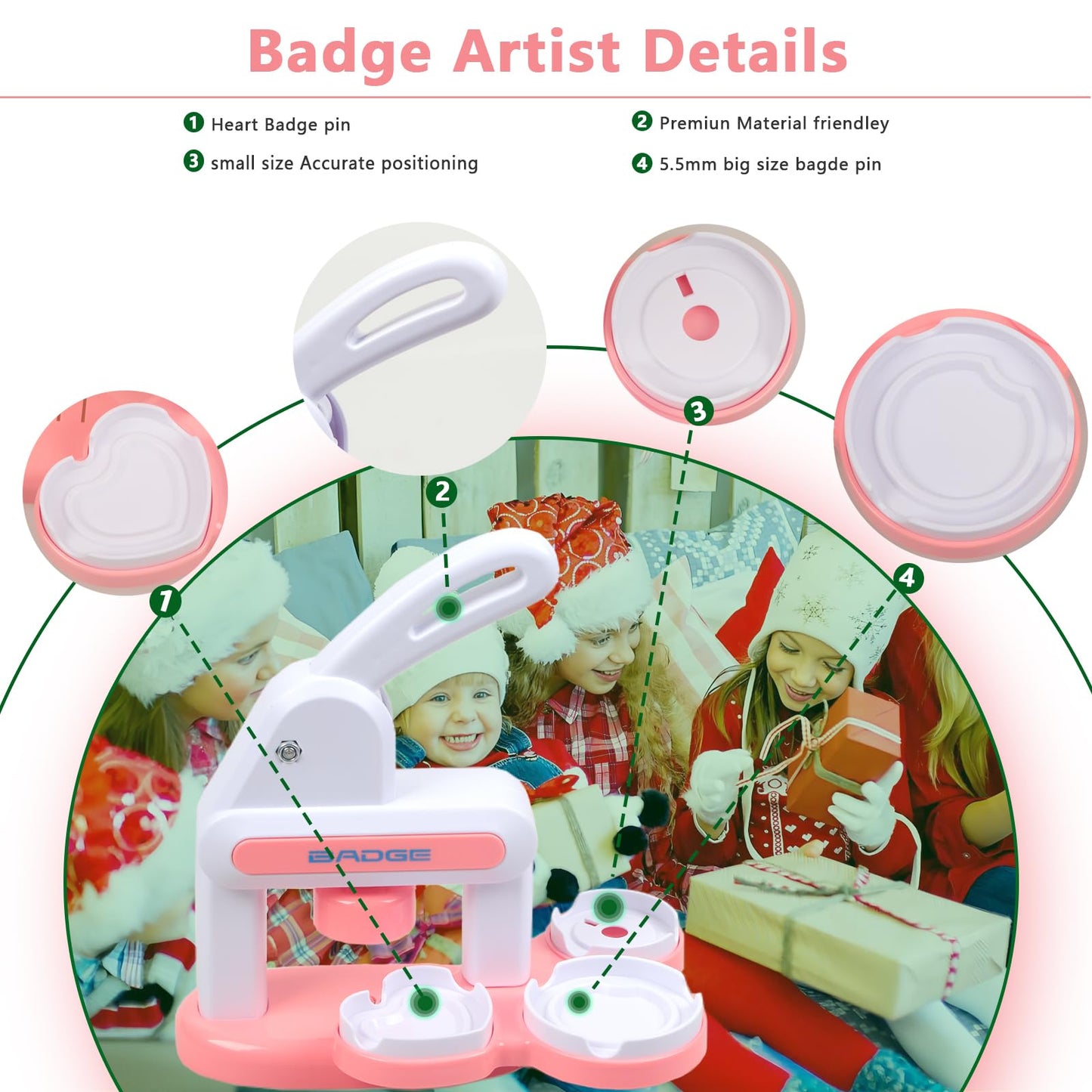 3-In-1 Badge Maker Machine,Upgrade No Assembly Required Button Maker Artist with 86 Sets Parts,DIY Pin Maker Press Machine Badge Punch Kit Present for Kids and Adults,Pink (Multiple Sizes Supported)