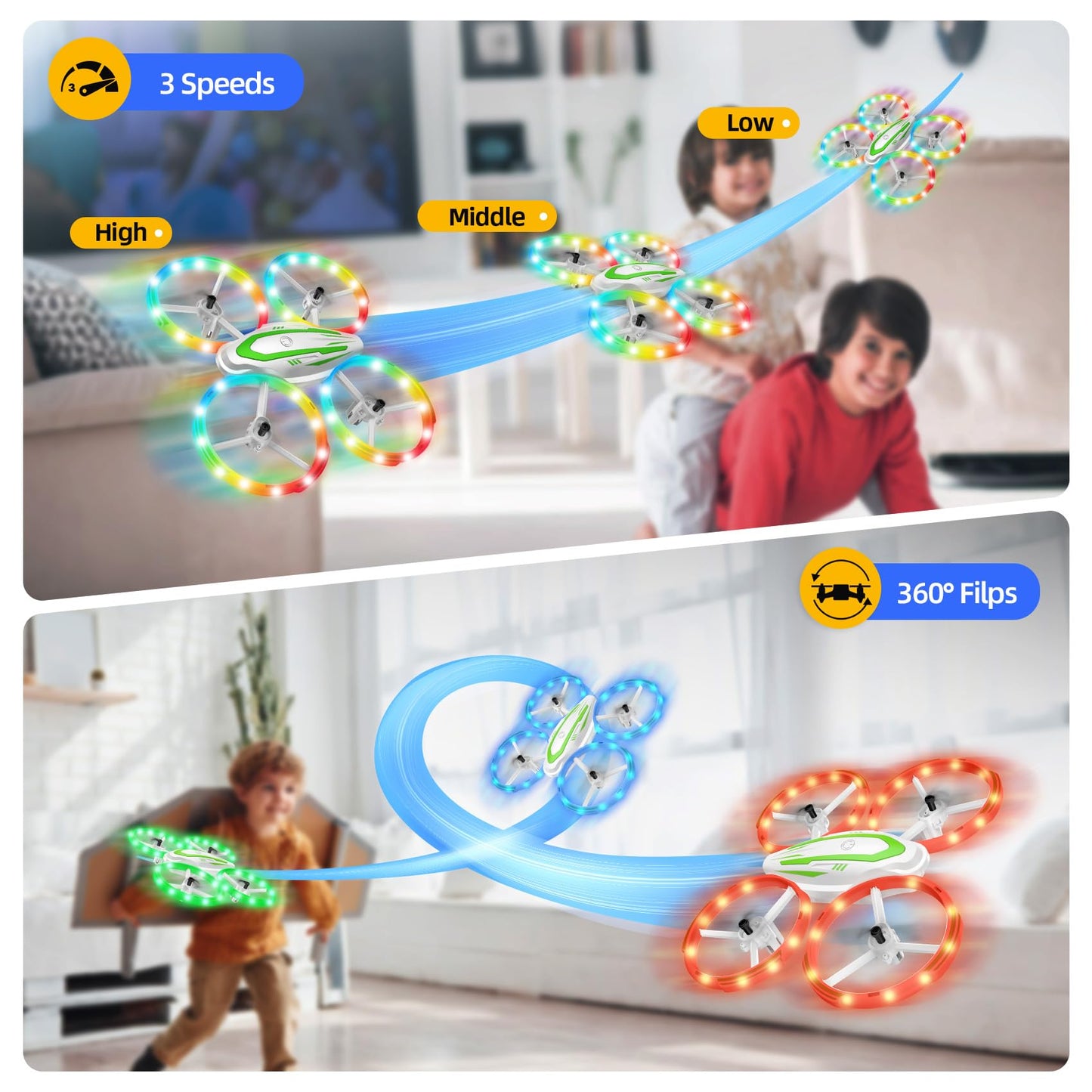 Mini Drone for Kids Beginners, RC Quadcopter Drone with Colorful Light, One Key Start, Altitude Hold, Headless Mode, 3D Flips, Indoor RC Helicopter Toy for Boys and Girls