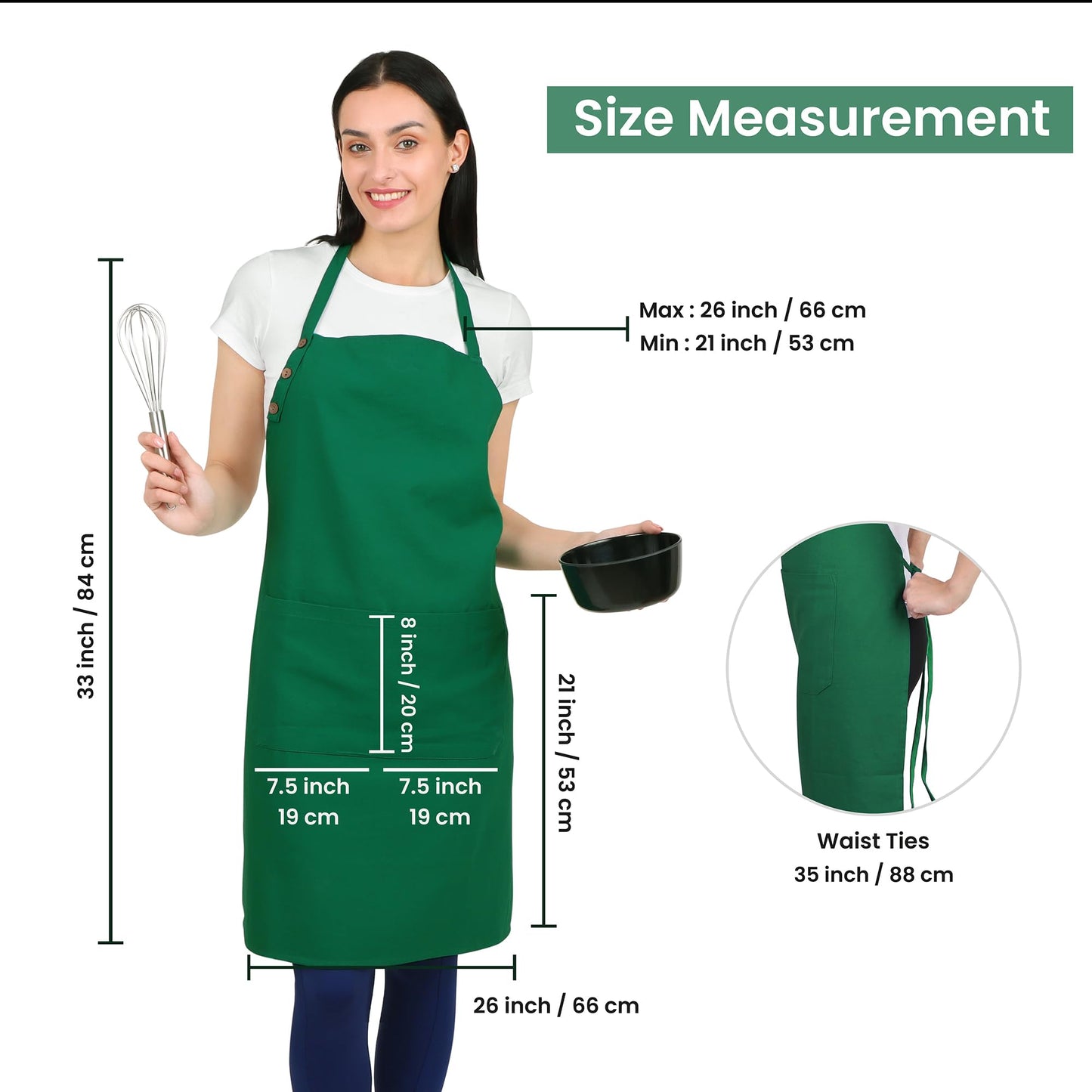Natural Craft 2 pack Cotton Kitchen Apron, White, 33 Inches Long, 2 Pockets, Adjustable, Machine Washable