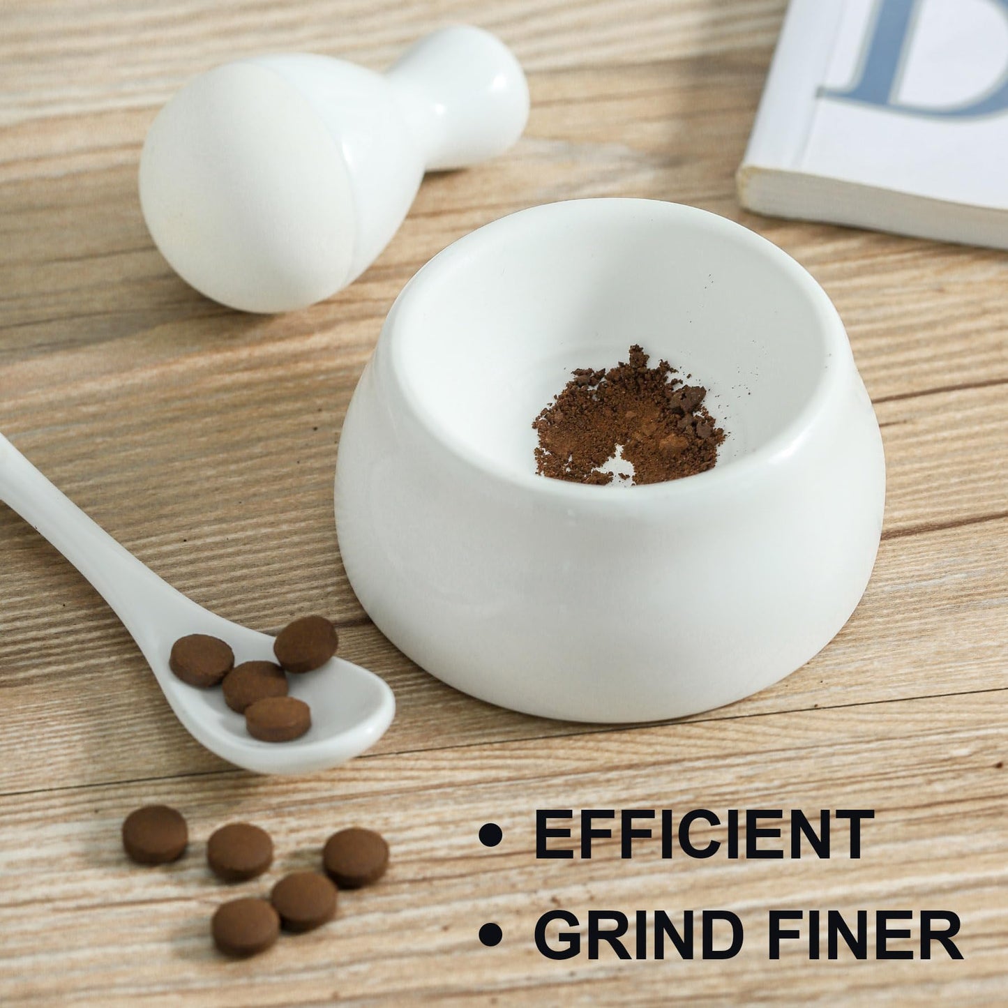 Howise Mortar and Pestle Set, Pill Grinding Bowl,Pill Crusher and Spice Stone Grinder, 2.5 Inch, 1/2 Cup, Grinding is Efficient and Labor-Saving