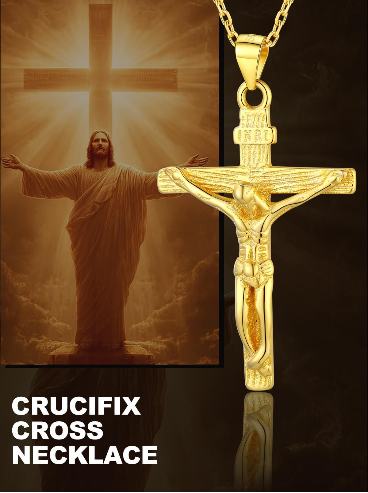 U7 Sterling Silver Crucifix Cross Necklace 18K Gold Plated Crucifix Necklace Cross Pendant for Women Men
