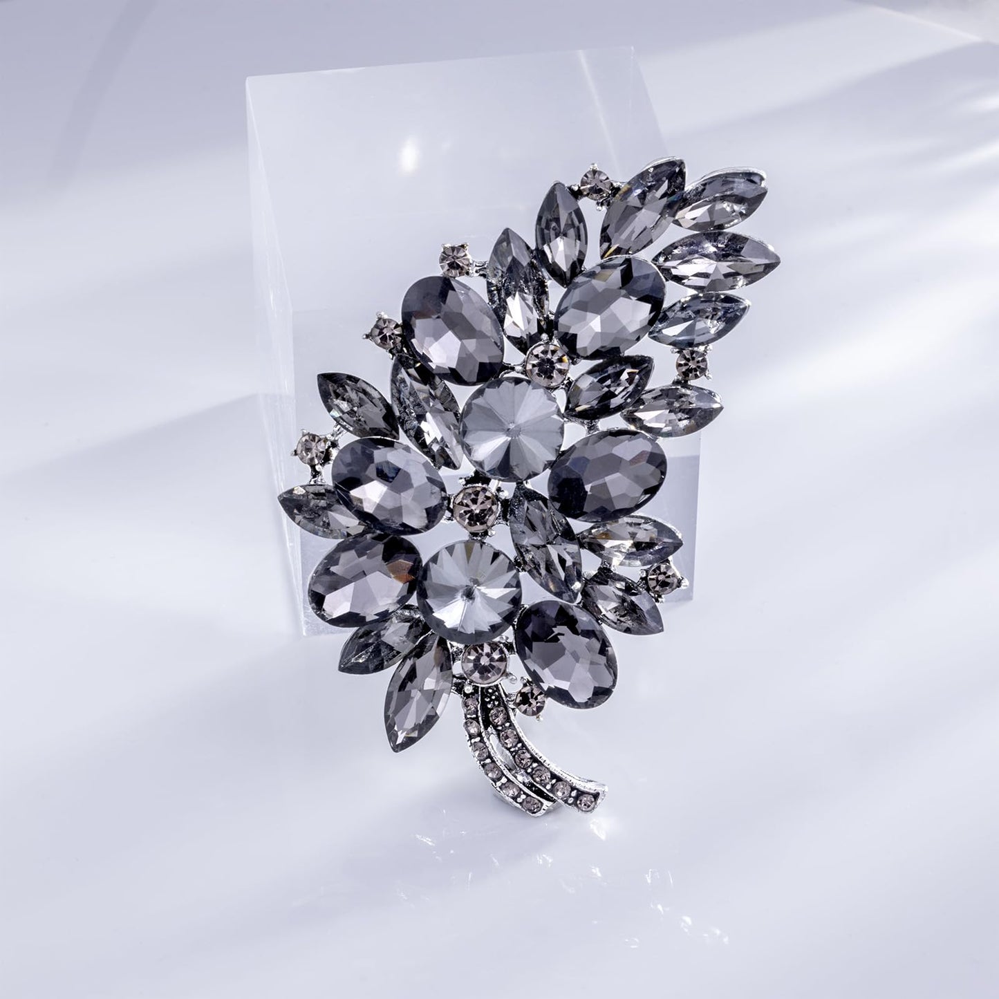 LAXPICOL Vintage Black Austrian Crystal Flower Leaf Bouquet Clusters Large Big Brooch Pin For Women Jewelry