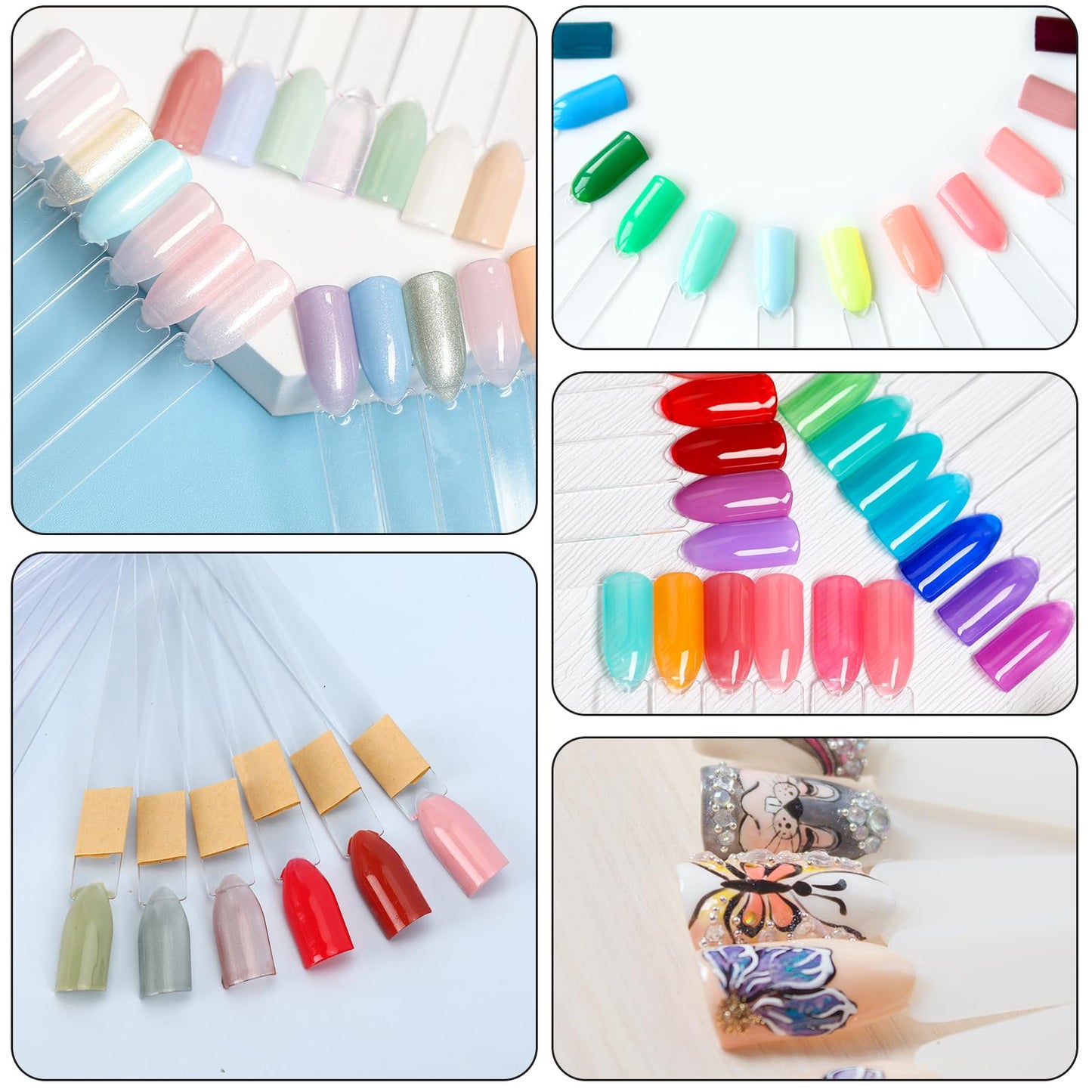 400Pcs Nail Swatch Sticks with Ring and Label Sticker，Fan-Shaped Nail Polish Swatch Stick for Nail Practice Color Display，Clear