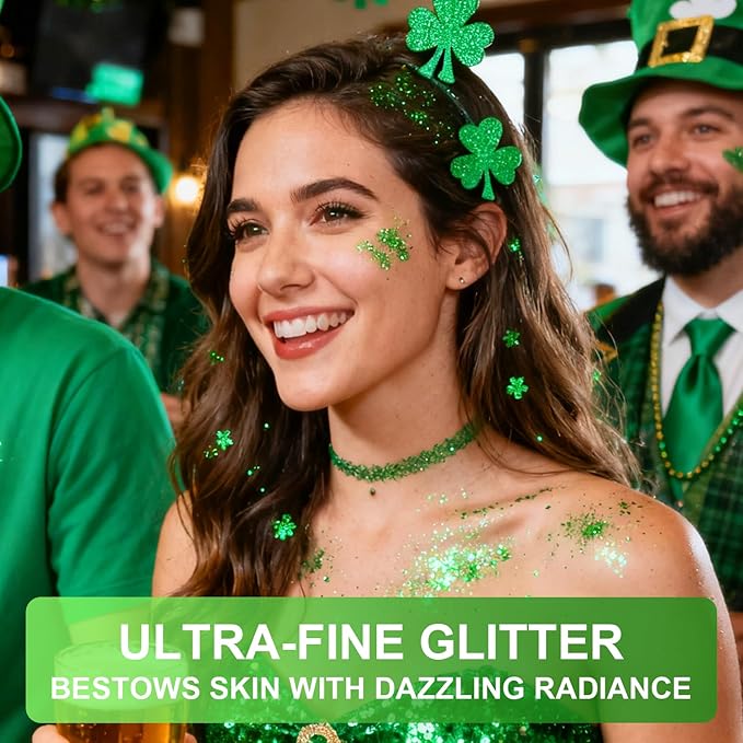 Highlighter Powder Spray, Longwear Glitter Spray for Body, Face, Hair, Shimmer Powder High Gloss Loose Powder Makeup Mist for Festive Party, Stage Shows, Nightclubs, Bar(Green)
