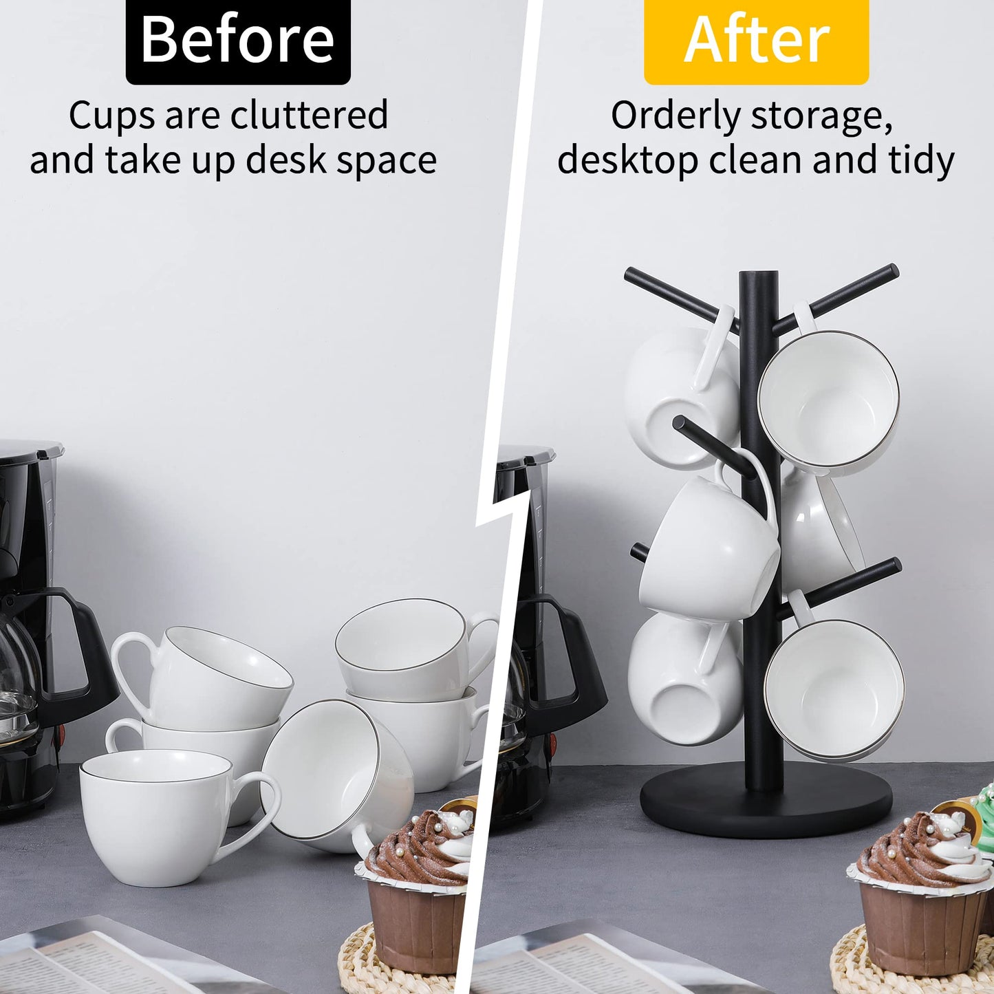 MyLifeUNIT Mug Holder Tree, Coffee Cup Holder with 6 Hooks (Black)