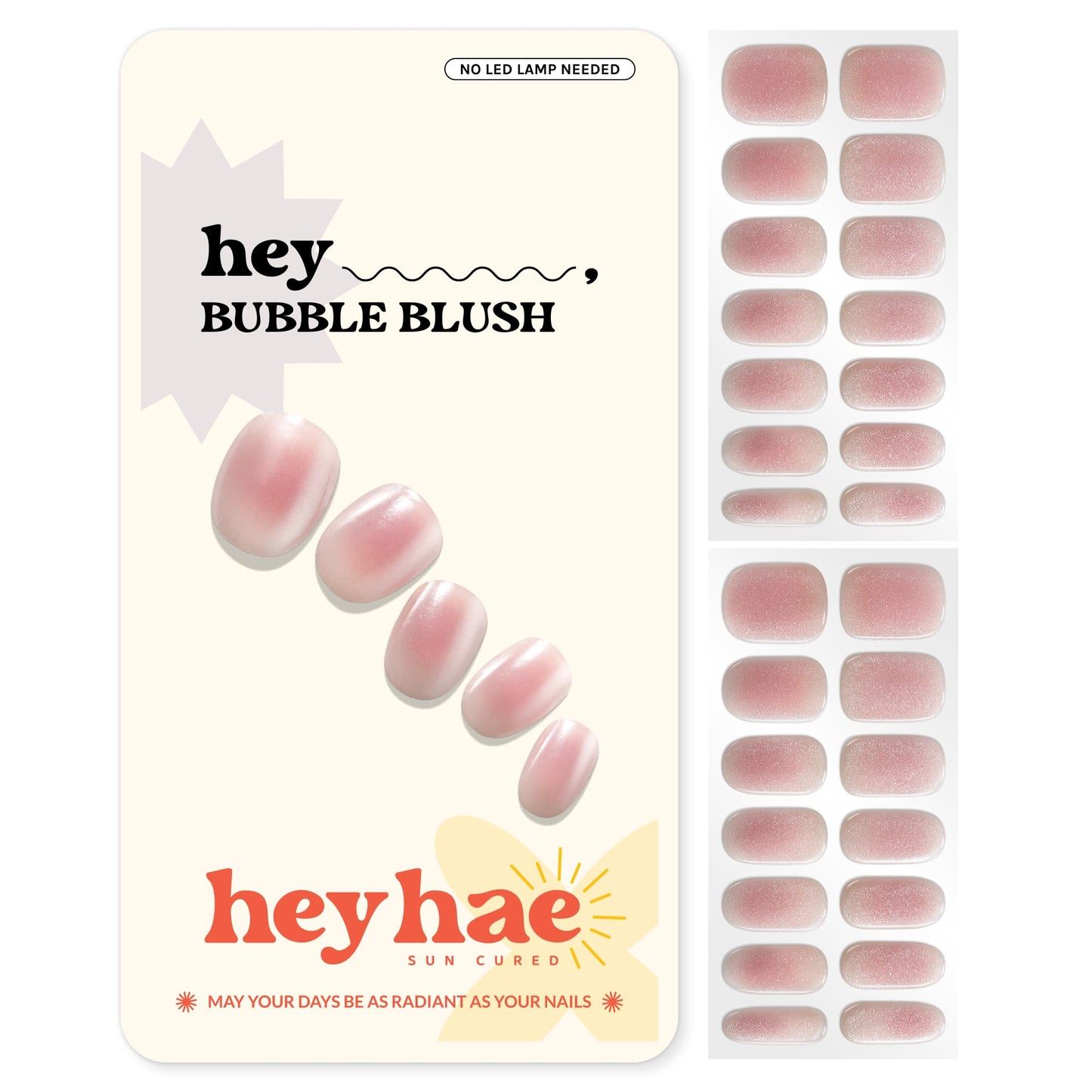 Heyhae Semi Cured Gel Nail Strips | No LED Lamp Needed | Summer, Marble, Pink | Easy Apply & Remove, Salon Quality | Includes 28 Strips, 1 Prep Pads, Nail File & Wooden Stick - Hey, Bubble Blush
