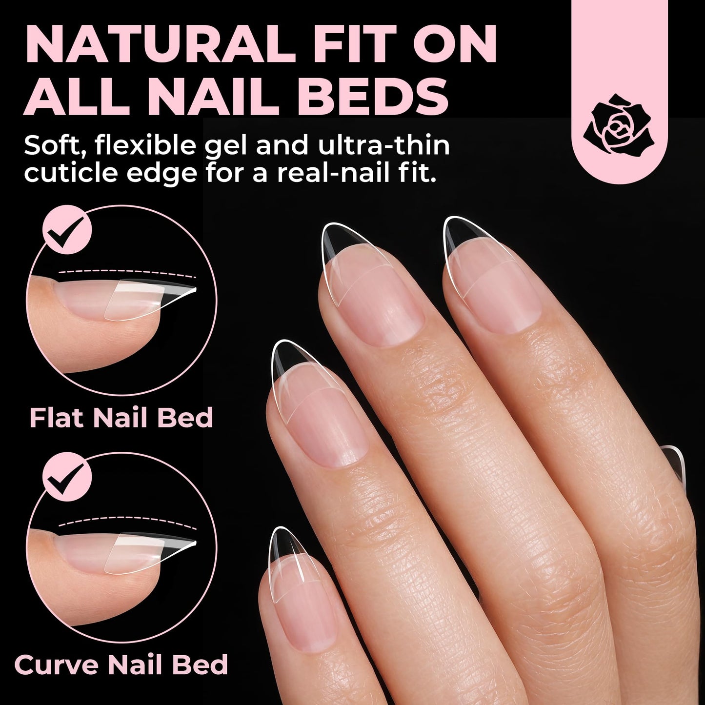 UNA GELLA Almond Gel Nail Tips Short: Half Cover Almond Shape Nail Tips Matte 216pcs Clear Gelly Tips for Saving Nail Extension DIY Nail Art, Self-handle 12Sizes