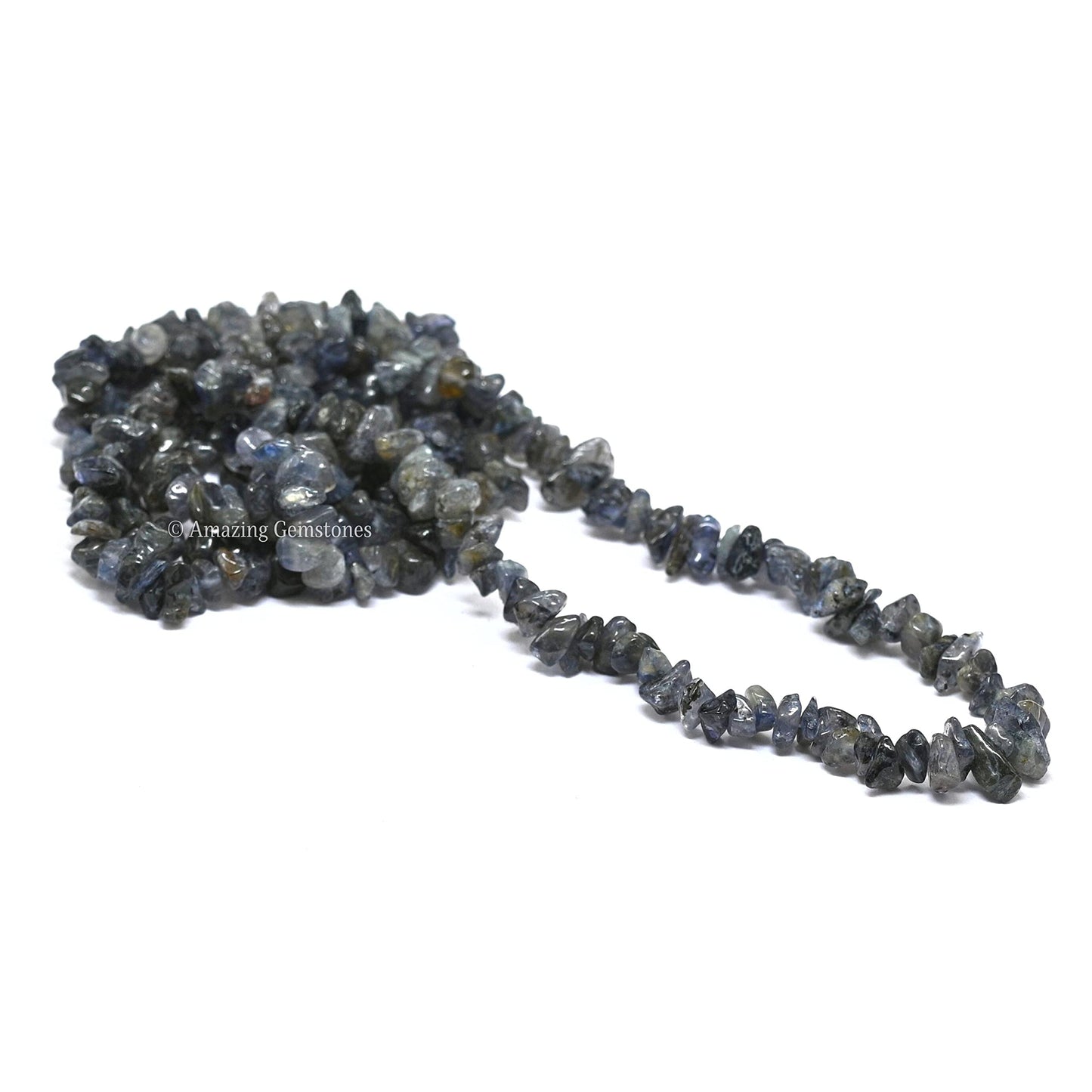 Iolite Pre Drilled Natural Crystals Crushed Chips Beads for Jewelry Making, DIY Handmade Healing Crystals (25 Inch Strand)