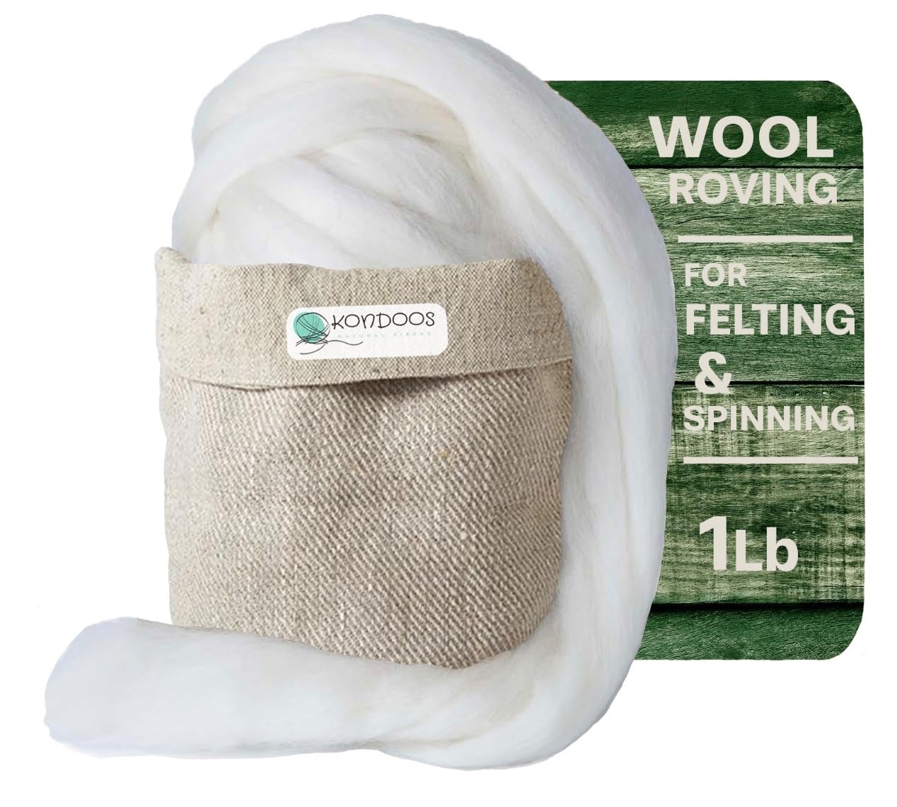 Kondoos Corriedale 1lb Wool Bulk roving, Best Wool for Spinning, arm Knitting, Felting, Chunky Yarn Blankets and Tapestry. Core Soft un-Dyed. (Ecru, 1 lb)