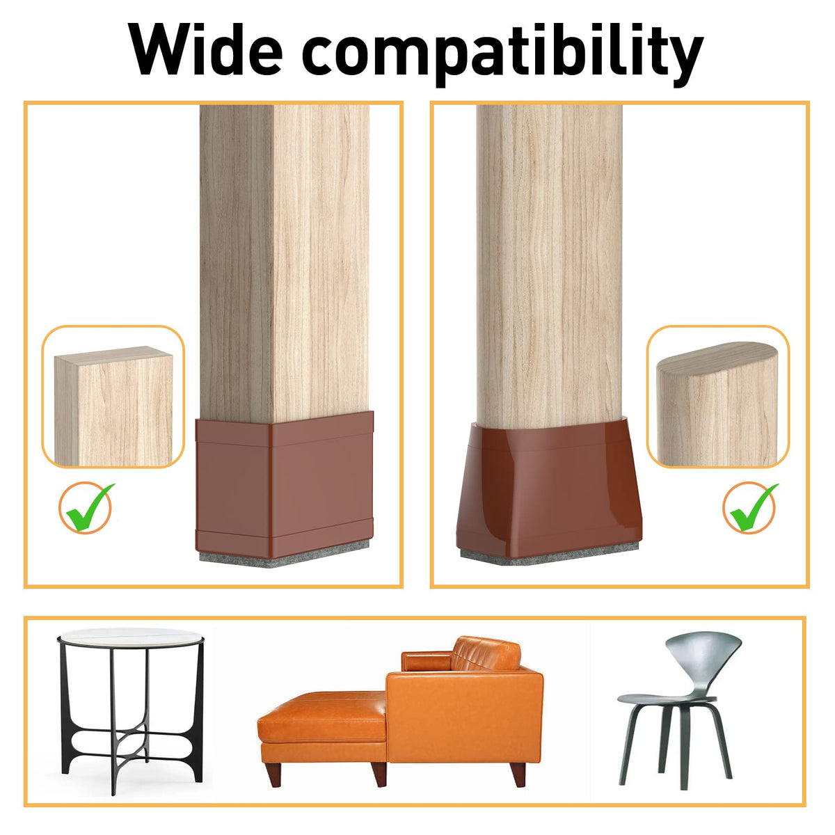 1" x 1.5" Rectangle Chair Leg Floor Protectors for Hardwood Floors Silicone Covers to Protect Wood Tile Floors Felt Pads Furniture Leg Caps Reduce Noise (16 Count)
